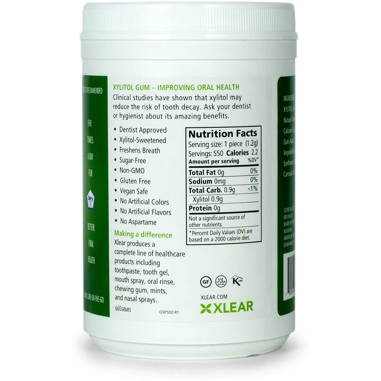 Spry Fresh Natural Xylitol Chewing Gum Dental Defense System Aspartame-Free Sugar Free Gum (Spearmint, 550 Count - Pack Of 1)