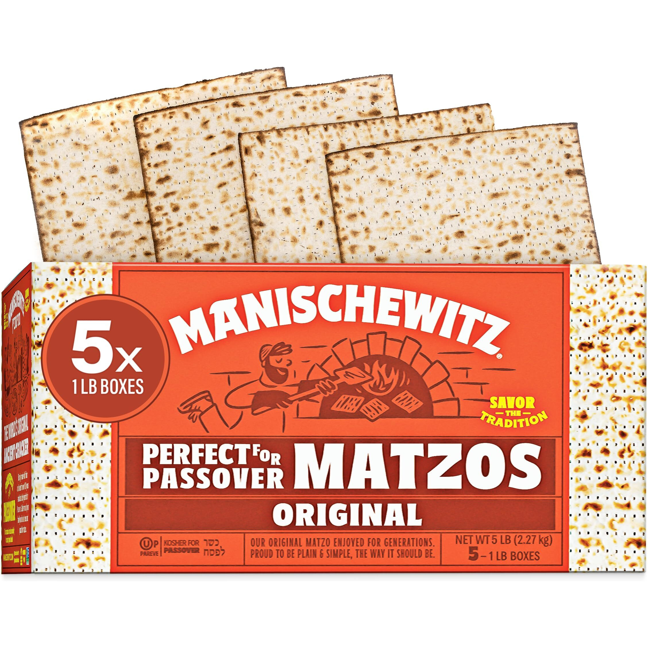 Manischewitz Passover Matzo (5X1Lb Boxes) The Original Manischewitz Passover Matzo | Two Ingredients Only - Flour And Water - 18 Min Matzo | Unsalted | Kosher For Passover And Year Round