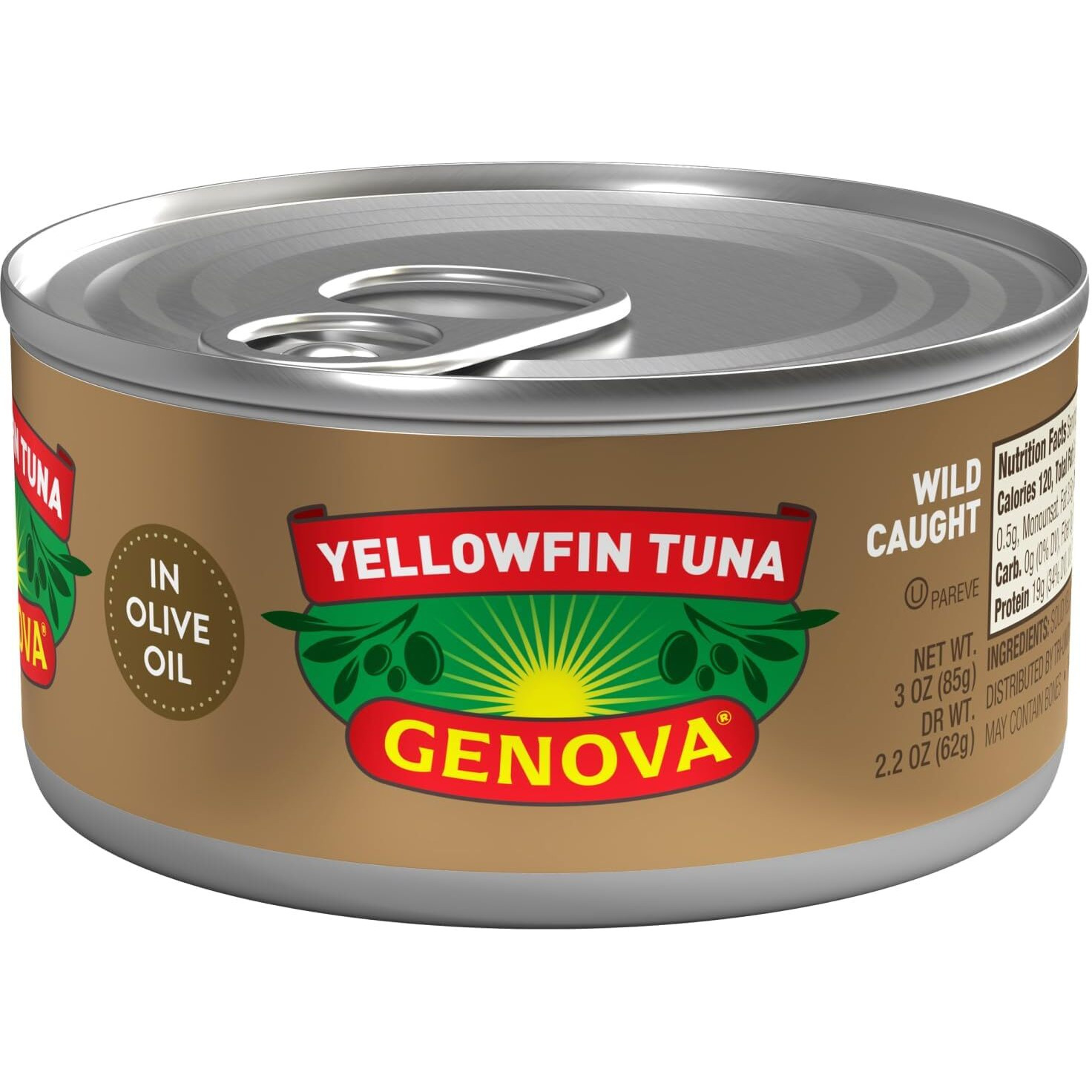 Genova Premium Yellowfin Tuna In Olive Oil, 3 Ounce Cans (Pack Of 24), Wild Caught Canned Tuna, Solid Light