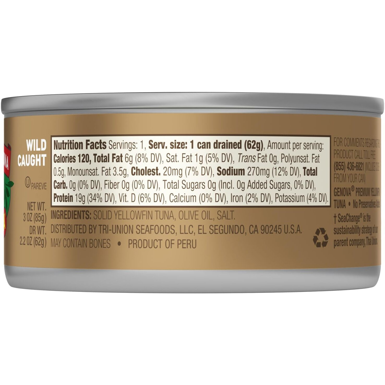 Genova Premium Yellowfin Tuna In Olive Oil, 3 Ounce Cans (Pack Of 24), Wild Caught Canned Tuna, Solid Light