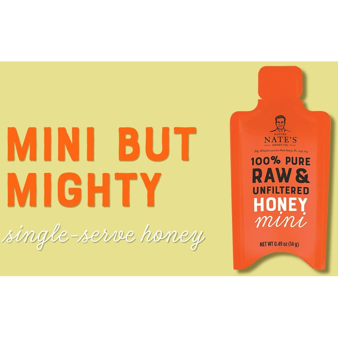 Nate's Honey Minis - Single-Serve 100% Pure, Raw & Unfiltered Honey - 0.49Oz Packets, 20Ct Bag