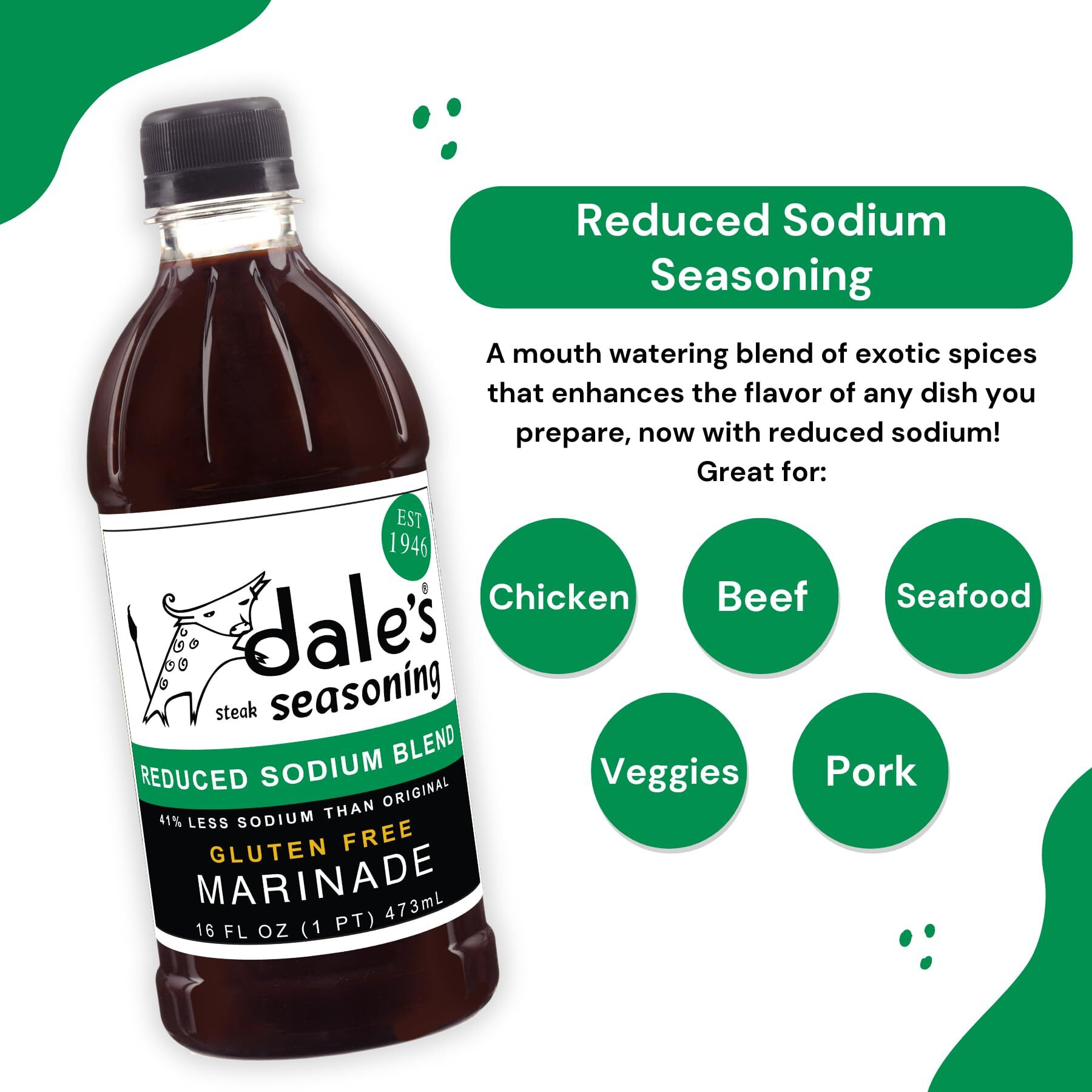 Dale's Reduced Sodium Steak Seasoning And Marinade | (1) 16 Oz Bottles | Our Award Winning Steak Sauce And Marinade Is Cholesterol Free And Low Sodium I Gluten Free