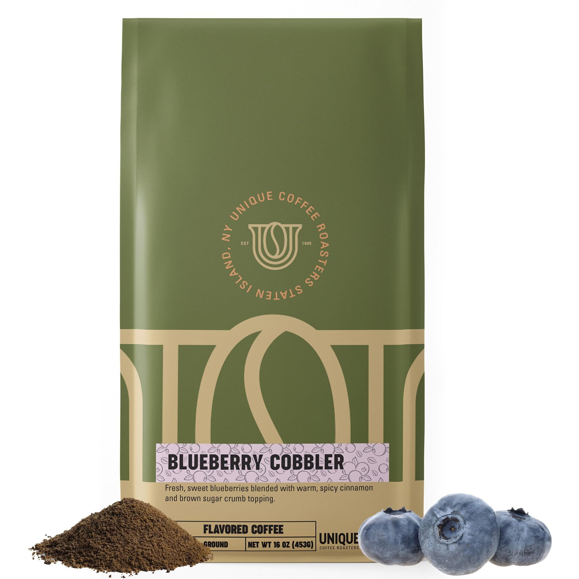 Blueberry Cobbler Flavored Ground Coffee, 1 Lb (16 Oz) Bag, Medium Roast, 100% Arabica Premium Quality Flavor