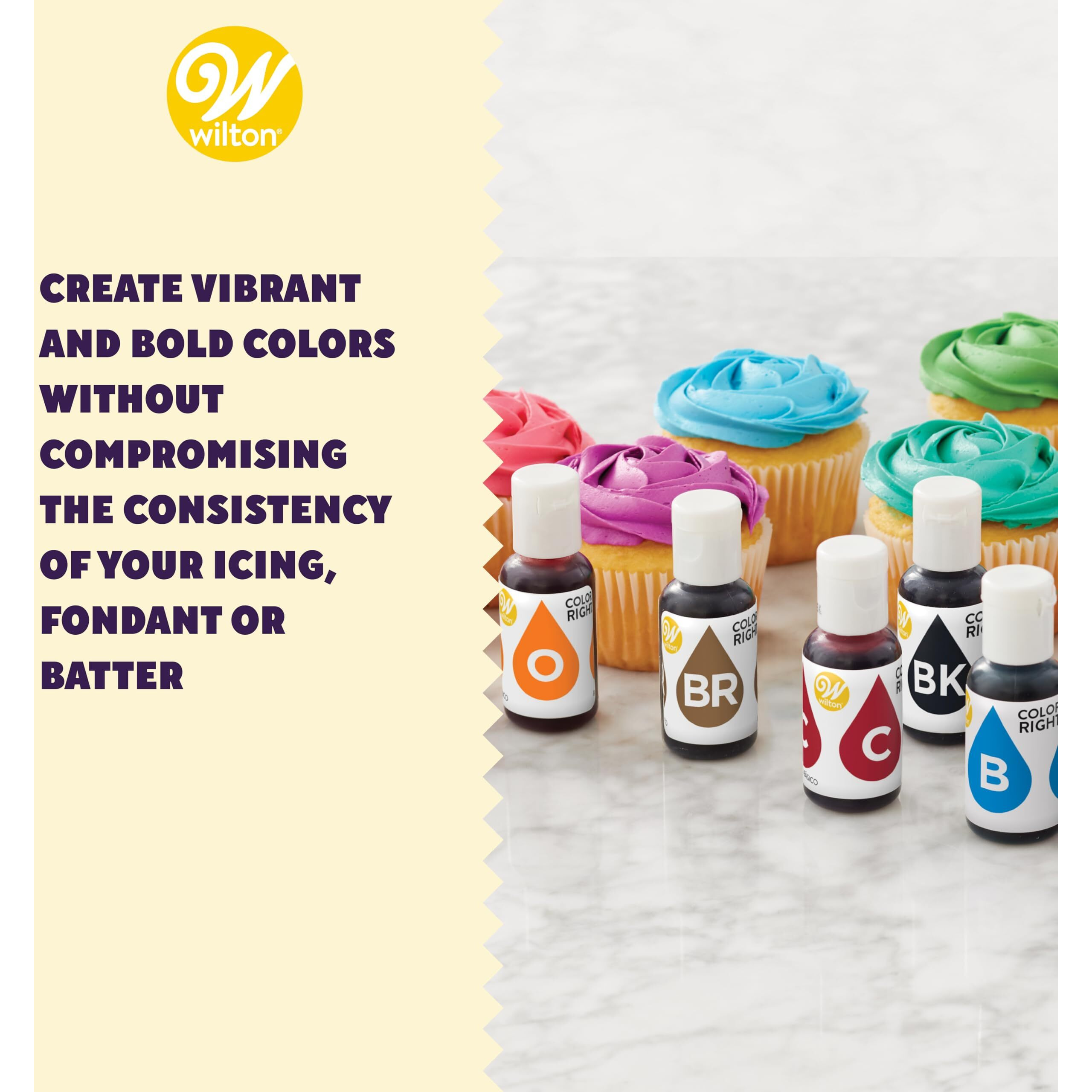 Wilton Color Right Performance Food Coloring System, Ultra-Concentrated Liquid Gel Colors For Customizing Cake Batter, Icing & Fondant, 8-Count