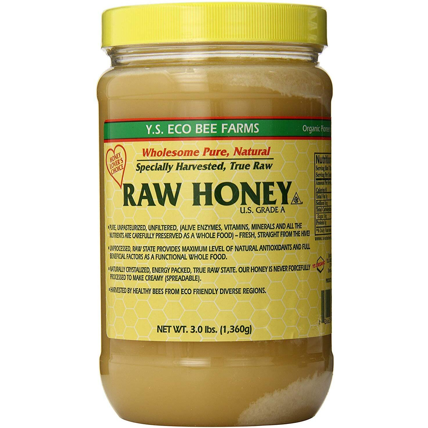 Ys Eco Bee Farms Raw Honey - Raw, Unfiltered, Unpasteurized - Kosher 3Lbs