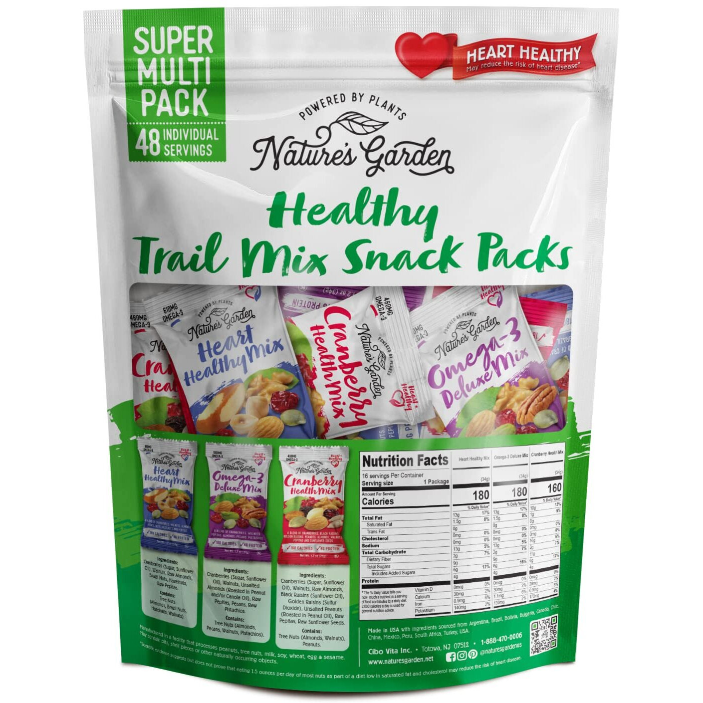 Nature's Garden Healthy Trail Mix Snack Pack - | Premium Nuts And Seeds | Delicious Healthy Trail Mix Snack - Food Allergy Free, 48 Individual Bags Net Wt 57.6 0Z