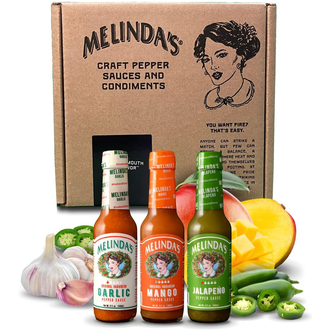 Melindas Mild & Wild Variety Pack - Gourmet Hot Sauce Gift Set With Variety Of Fresh Flavors - Includes Jalapeo, Mango & Garlic Habanero - Premium Hot Sauce Variety Pack With Mild Heat - 5Oz, 3 Pack