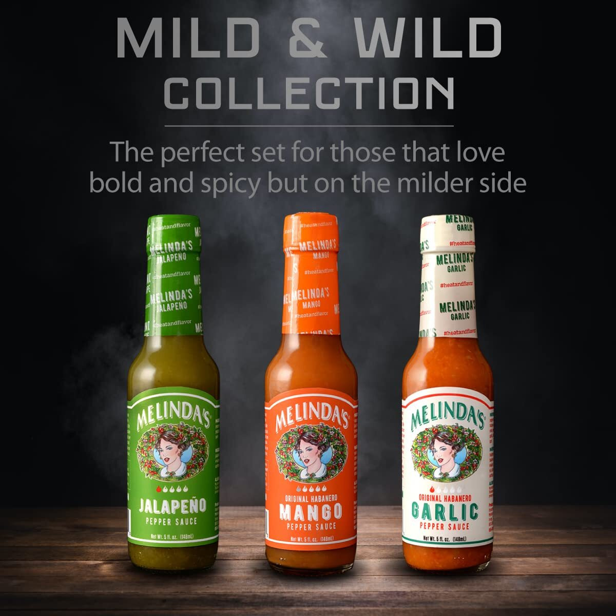 Melindas Mild & Wild Variety Pack - Gourmet Hot Sauce Gift Set With Variety Of Fresh Flavors - Includes Jalapeo, Mango & Garlic Habanero - Premium Hot Sauce Variety Pack With Mild Heat - 5Oz, 3 Pack
