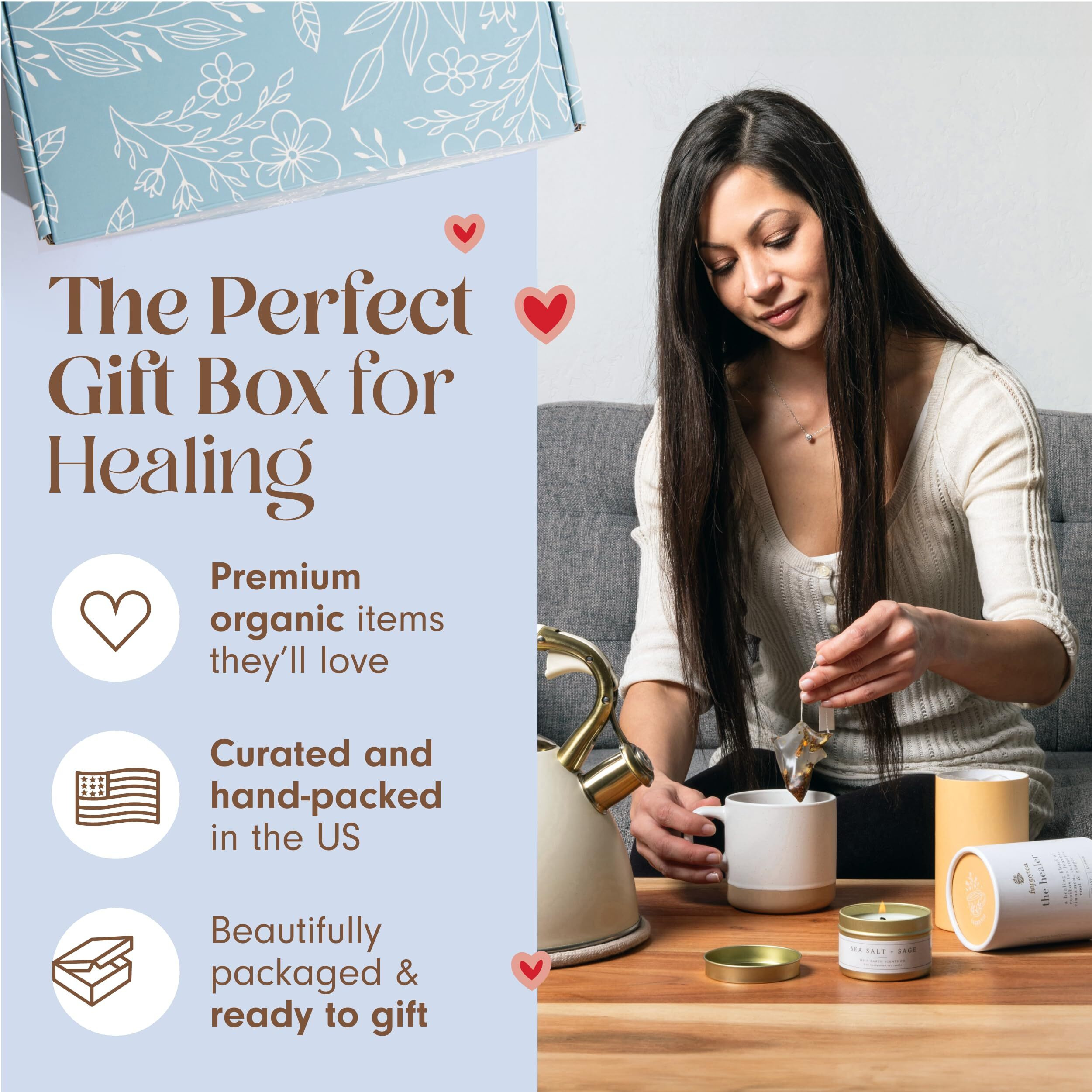 Unboxme Comforting Care Package For Women - Organic Self-Care Get Well Soon Gift Basket With Fluffy Socks, Lemon Ginger Tea Set, Sea Salt, Scented Candle - Ideal Post-Surgery & Feel Better Basket