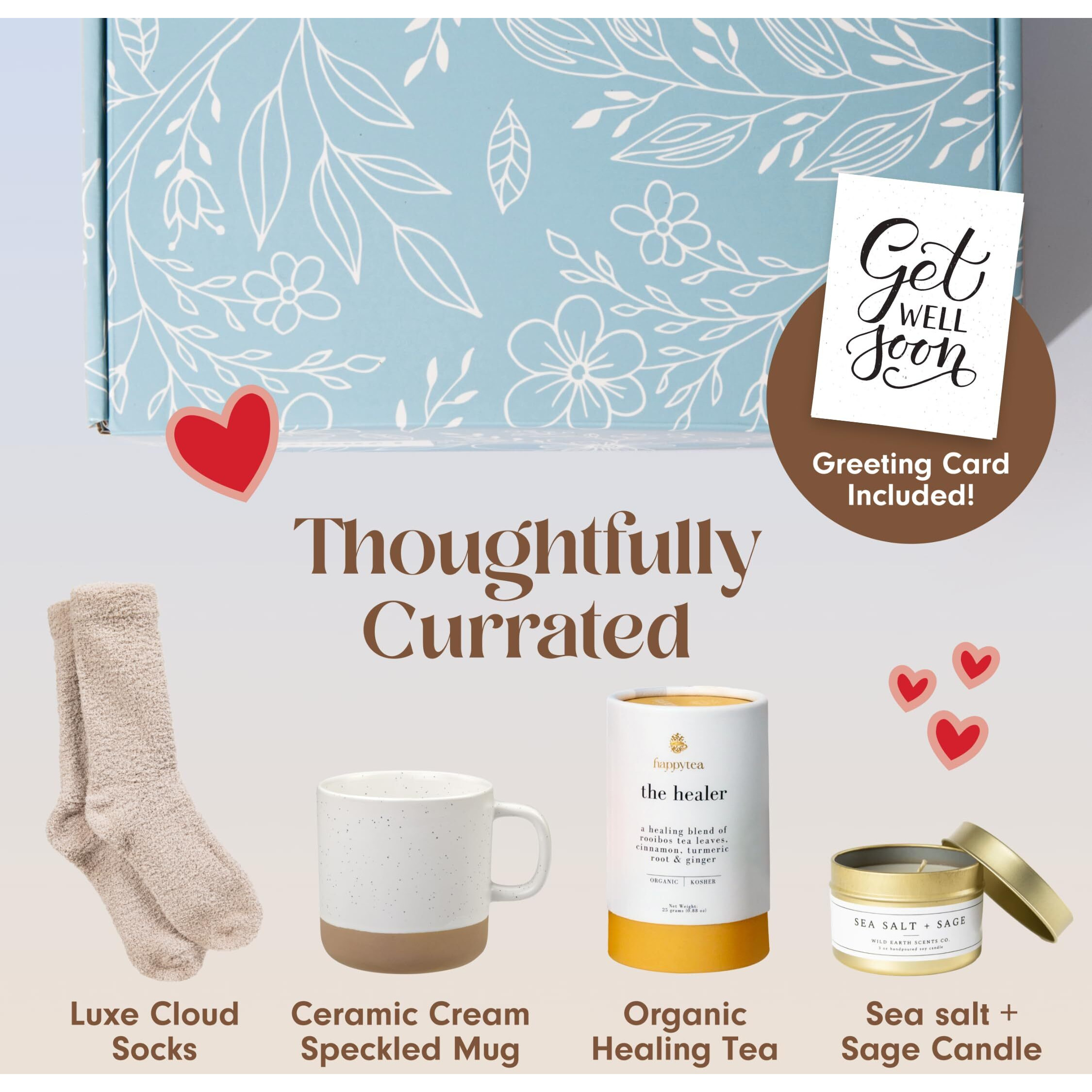 Unboxme Comforting Care Package For Women - Organic Self-Care Get Well Soon Gift Basket With Fluffy Socks, Lemon Ginger Tea Set, Sea Salt, Scented Candle - Ideal Post-Surgery & Feel Better Basket