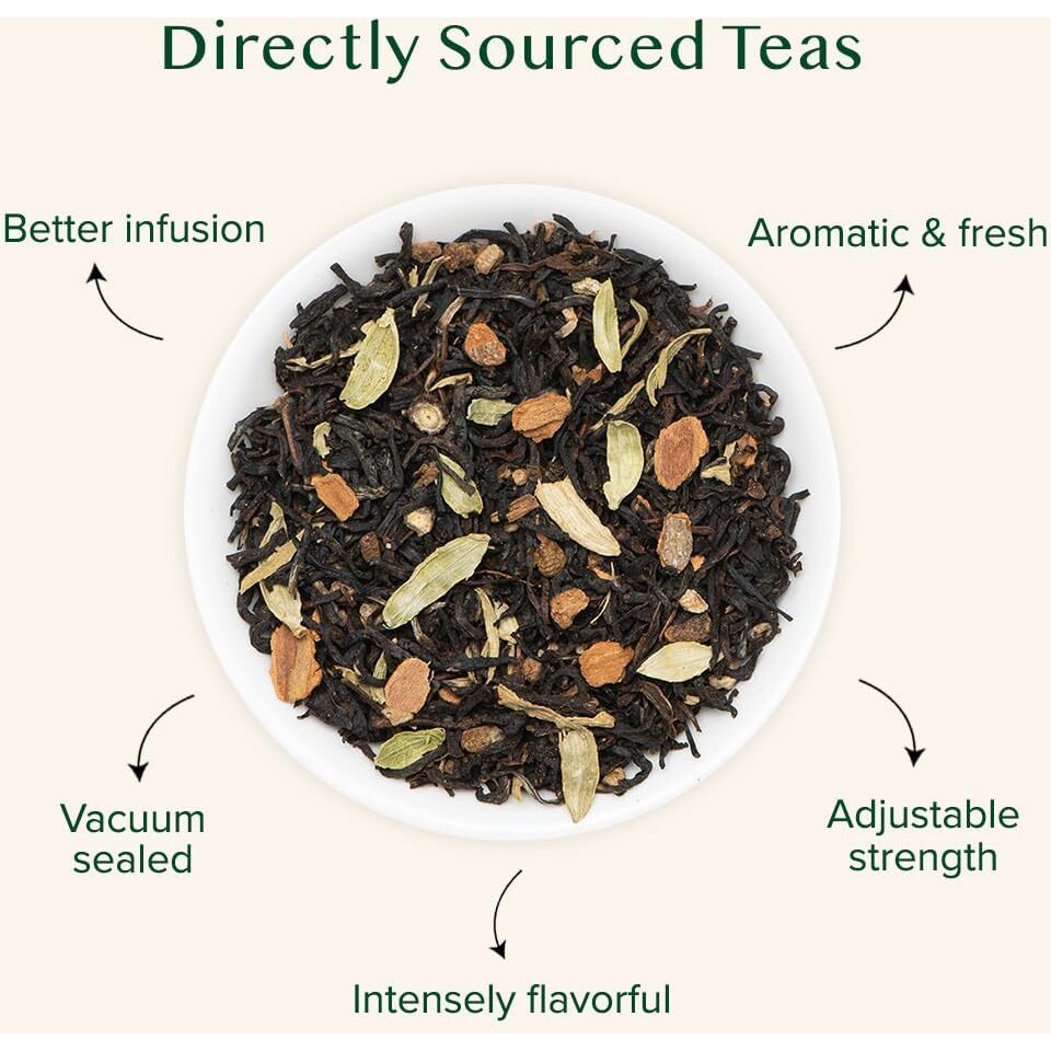 Vahdam, Vanilla Spiced Masala Chai Tea | 3.53Oz (+50 Cups) Gluten Free, Vegan | Delicious Blend Of Vanilla & Masala Chai Tea | Spiced Chai Tea Loose Leaf | Brew As Hot, Cold Or Iced Tea