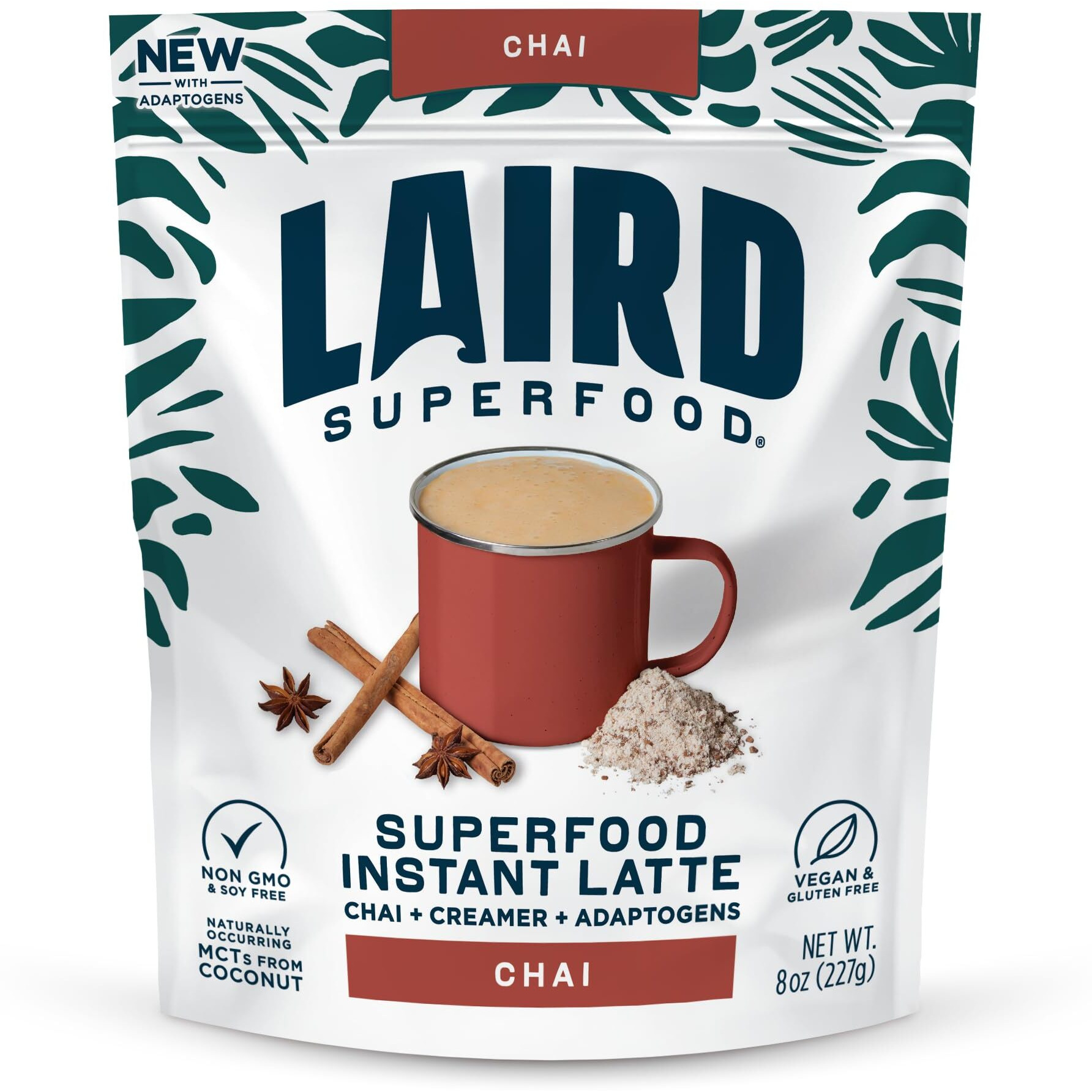 Laird Superfood Chai Instant Latte With Adaptogens - Instant Chai Tea Powder With Superfood Coconut Creamer - Gluten Free, Non-Gmo, Vegan, 8 Oz. Bag, Pack Of 1