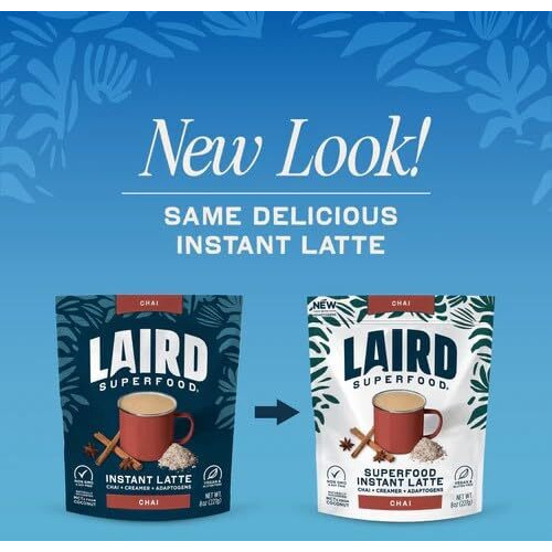 Laird Superfood Chai Instant Latte With Adaptogens - Instant Chai Tea Powder With Superfood Coconut Creamer - Gluten Free, Non-Gmo, Vegan, 8 Oz. Bag, Pack Of 1