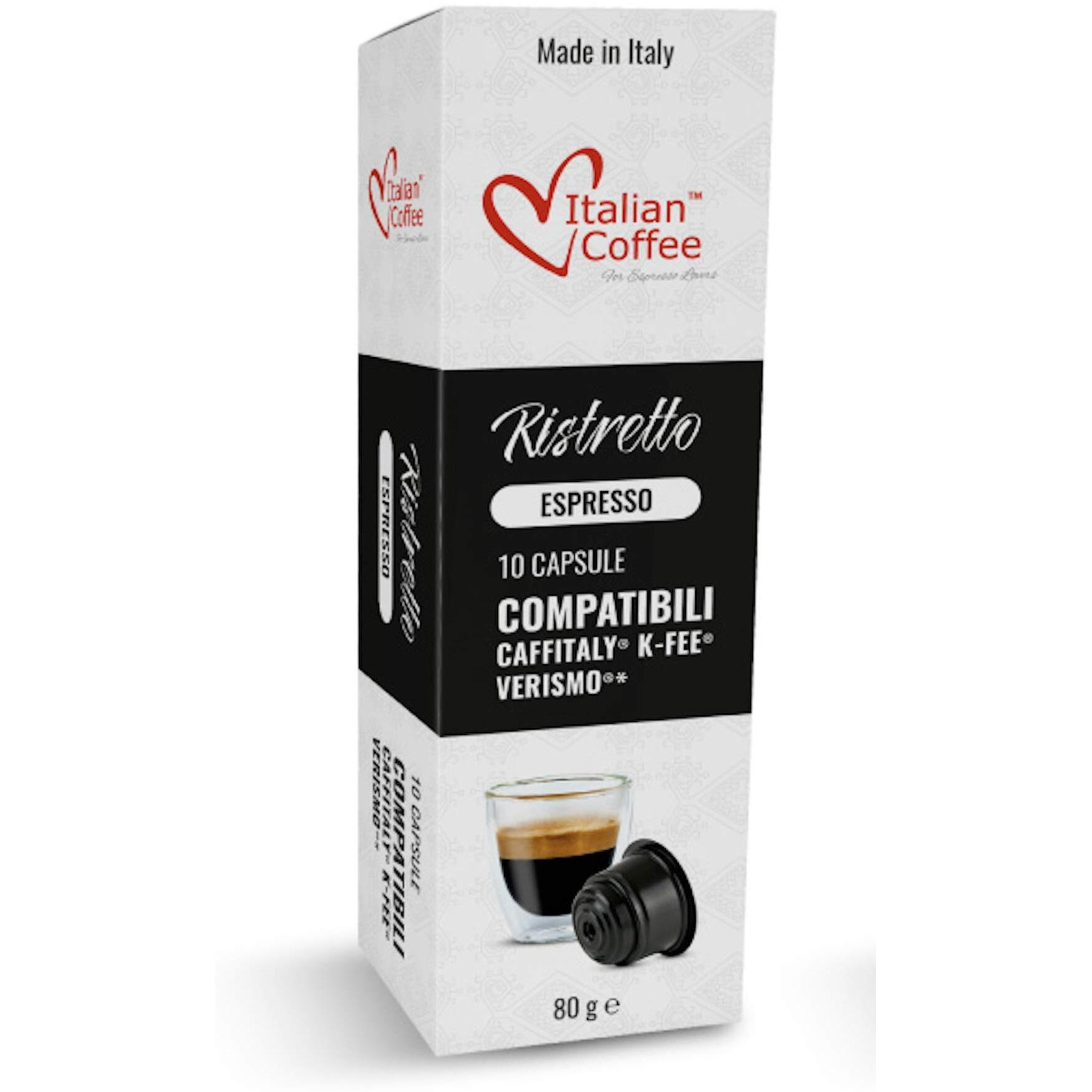 Italian Coffee For Espresso Lovers Italian Coffee Capsules Compatible With Verismo, Cbtl, Caffitaly, K-Fee Systems (80 Pods Ristretto Blend)