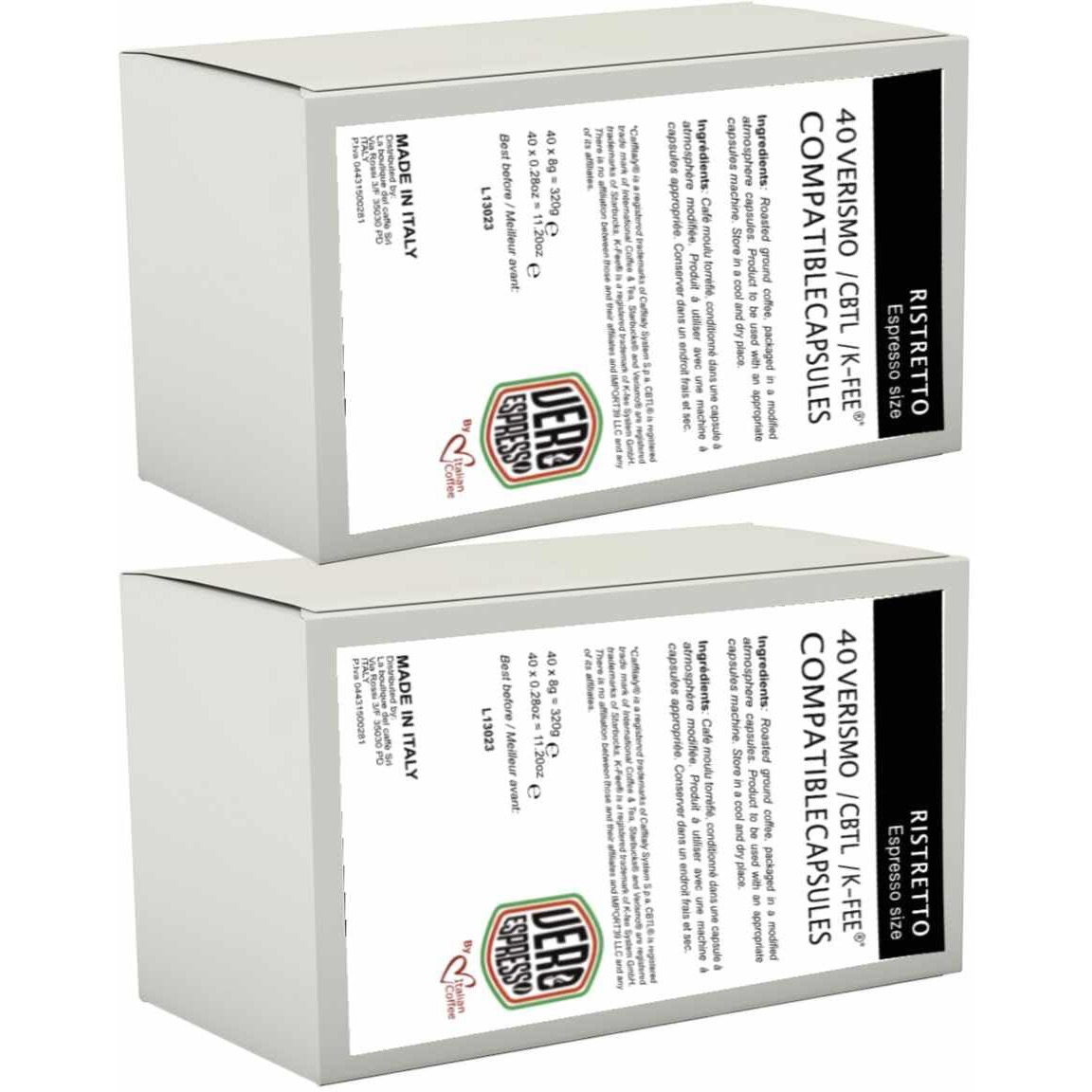 Italian Coffee For Espresso Lovers Italian Coffee Capsules Compatible With Verismo, Cbtl, Caffitaly, K-Fee Systems (80 Pods Ristretto Blend)