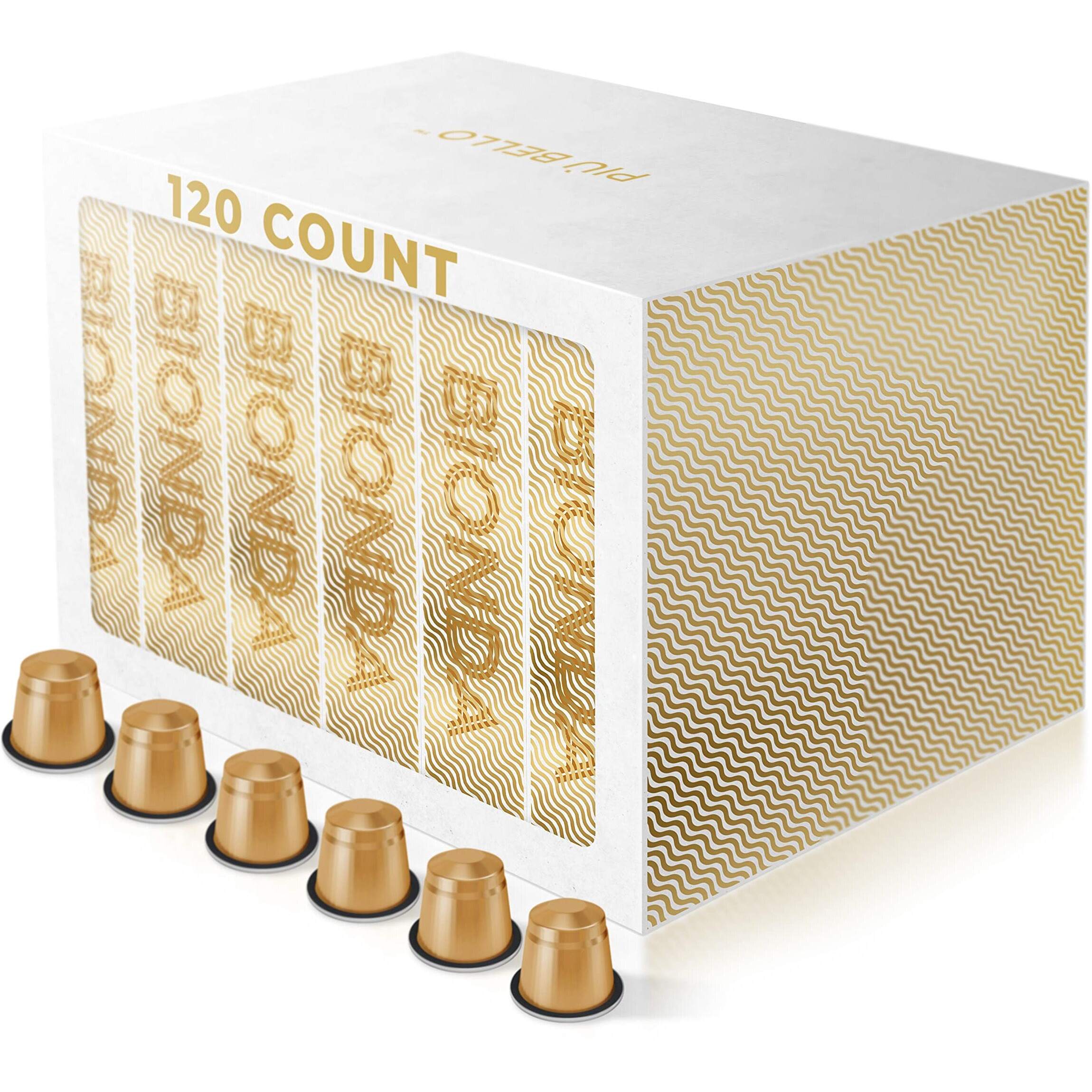 Piu Bello Espresso Bionda Coffee Pods - Nespresso Machine (Original) Compatible Capsules Pack - Rich & Balanced Taste - Strong Italian Espresso Flavored - Kosher Certified (120 Count Single Flavor)