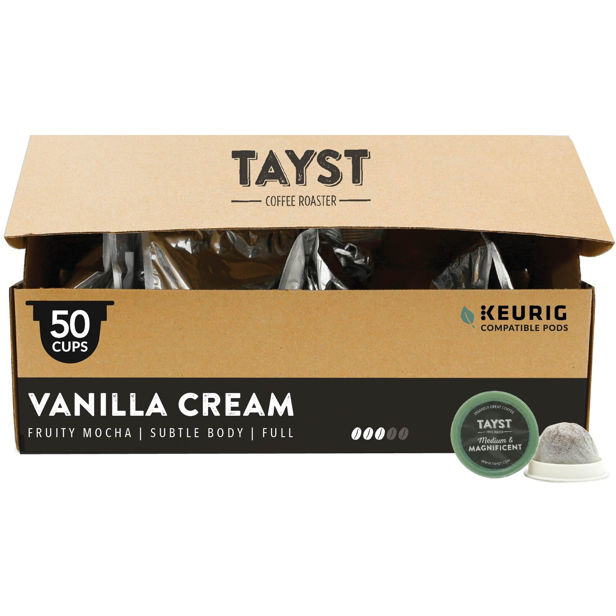 Tayst Coffee Pods, Vanilla Cream Medium Roast, K Cups Compatible With Keurig Coffee Maker, Sustainable Single Serve, Pack Of 50