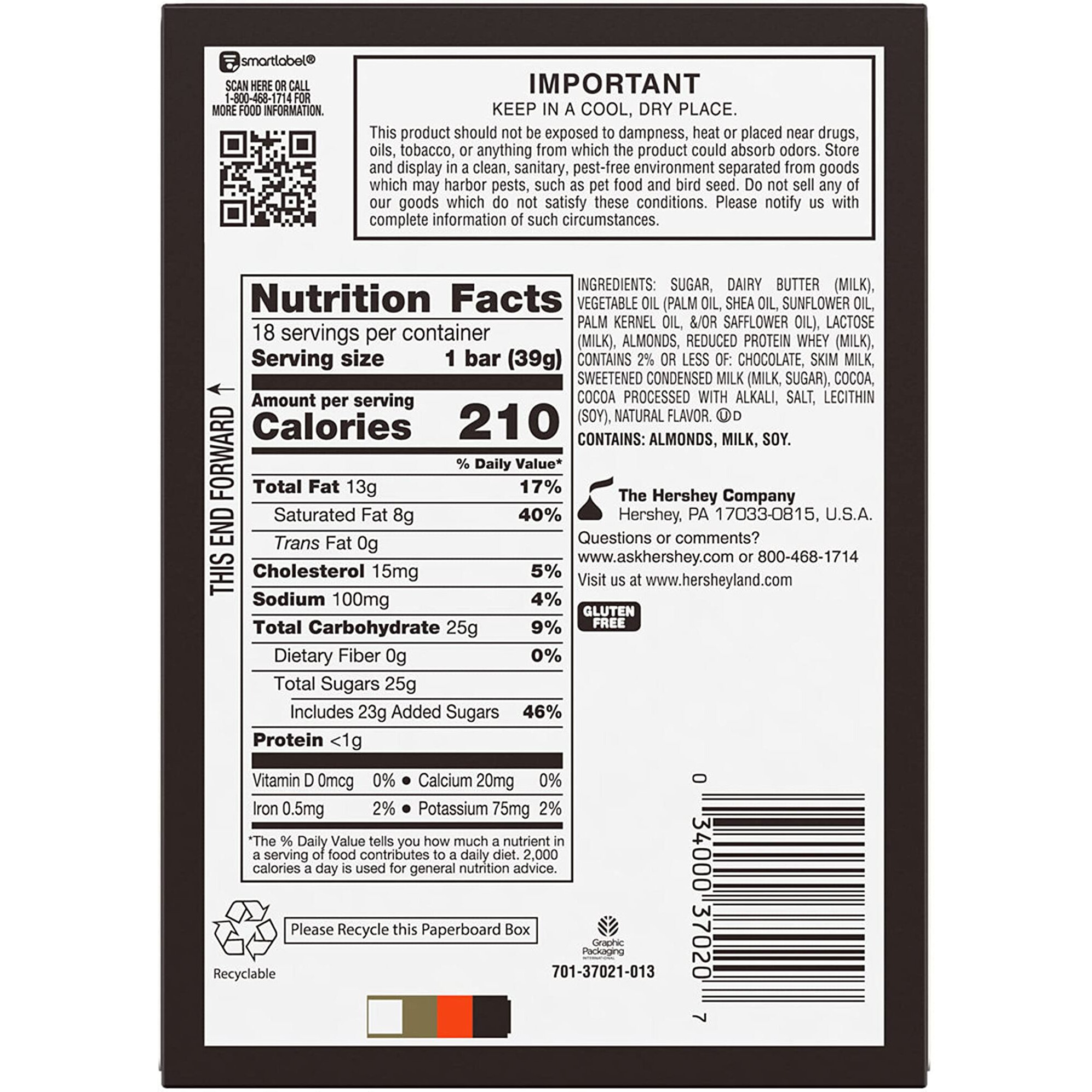 Skor Crisp Butter Toffee And Chocolate Candy Bars, 1.4 Oz (18 Count)