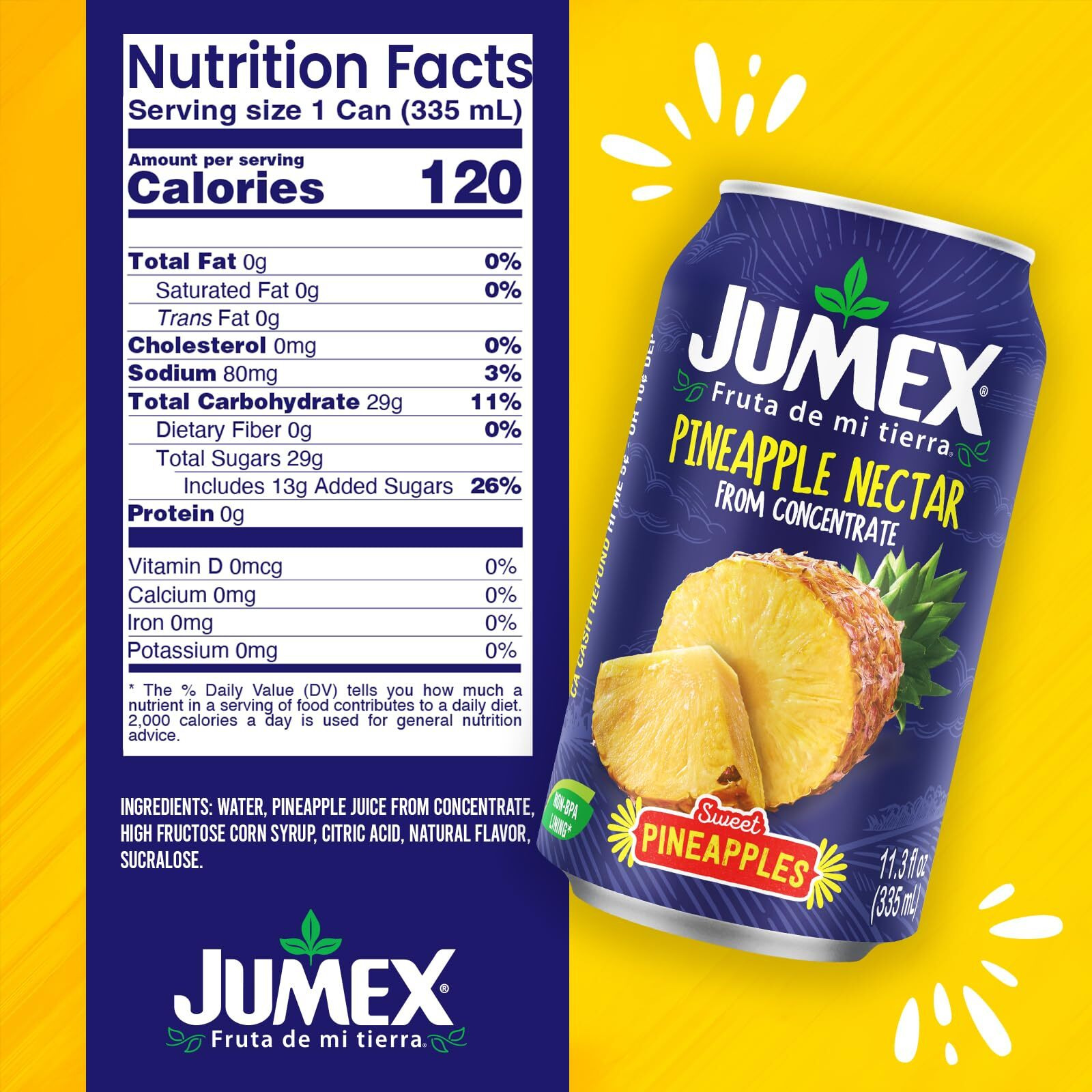 Jumex Pineapple Juice Nectar - Made With Fresh Fruit Puree From Concentrate For Tropical Fruit Smoothie Mix, Cocktail Mixers & Kids Drinks & Beverages - 11.3Oz, 24 Pack Pineapple Juice Cans