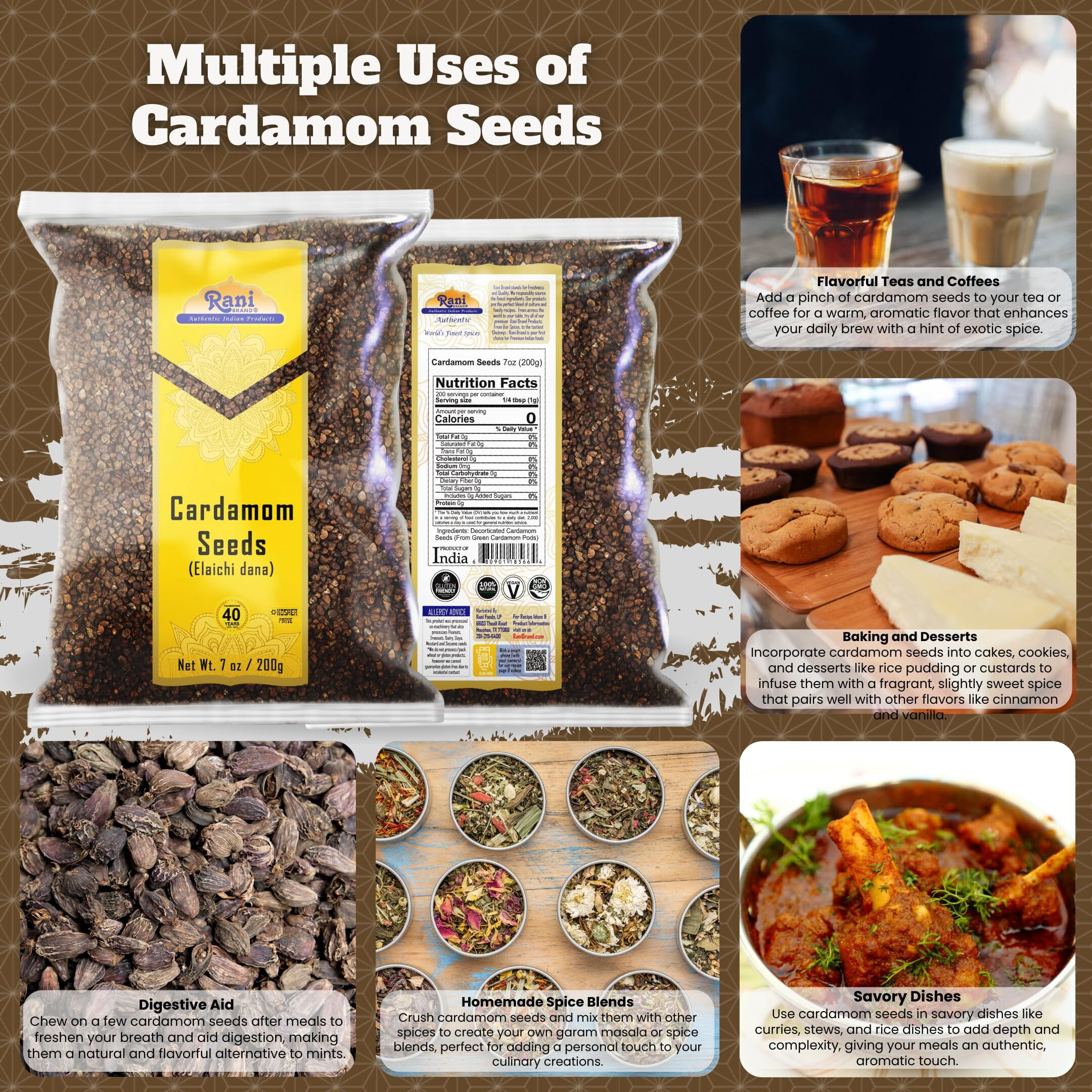 Rani Cardamom (Elachi) Decorticated Seeds Indian Spice 7Oz (200G) ~ All Natural | Vegan | Gluten Friendly | Non-Gmo | Kosher | Indian Origin