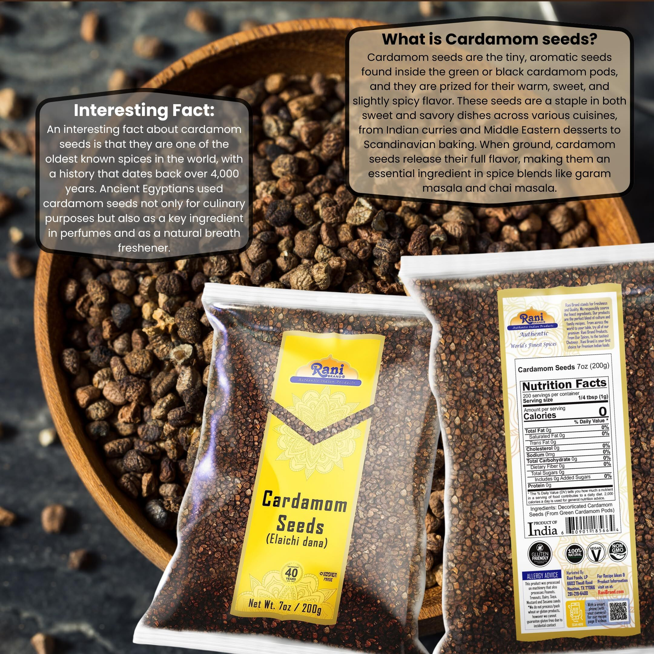 Rani Cardamom (Elachi) Decorticated Seeds Indian Spice 7Oz (200G) ~ All Natural | Vegan | Gluten Friendly | Non-Gmo | Kosher | Indian Origin