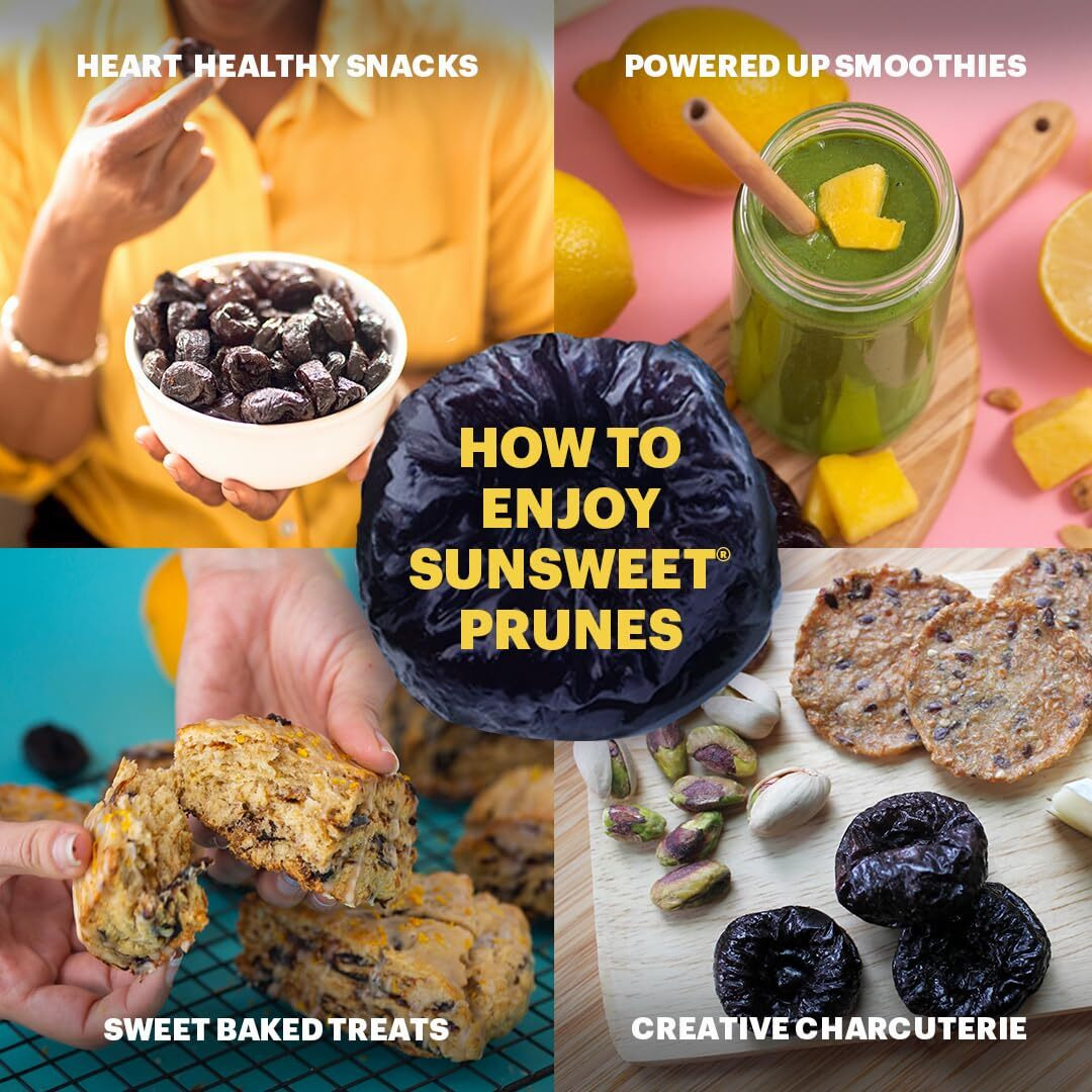 Sunsweet Amazin' Prunes - Bite Size Prunes Pitted Unsweetened & Dried - Gluten Free, Vegan, Low Fat - Dietary Fiber & Natural Minerals - Dried Fruit - 8 Oz Pouch - 3 Pack