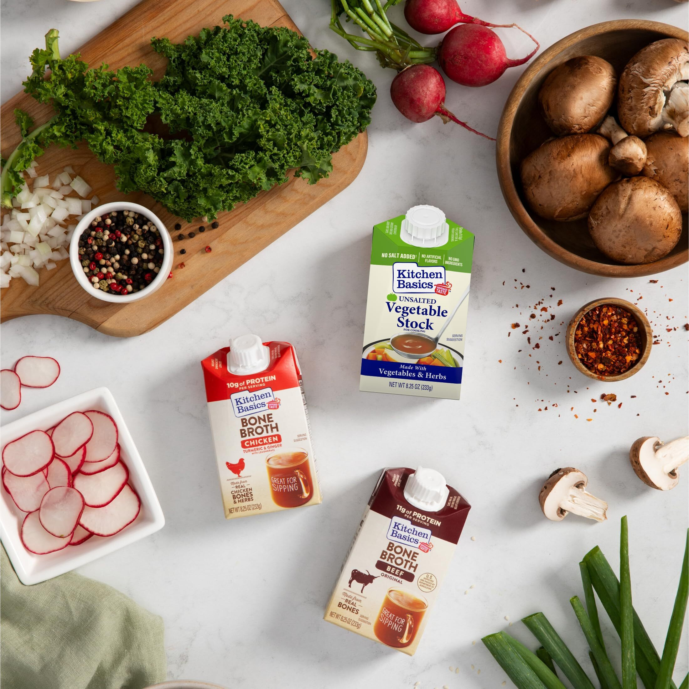 Kitchen Basics Unsalted Vegetable Stock, 8.25 Oz (Pack Of 12) | No Artificial Flavors And Gluten Free |