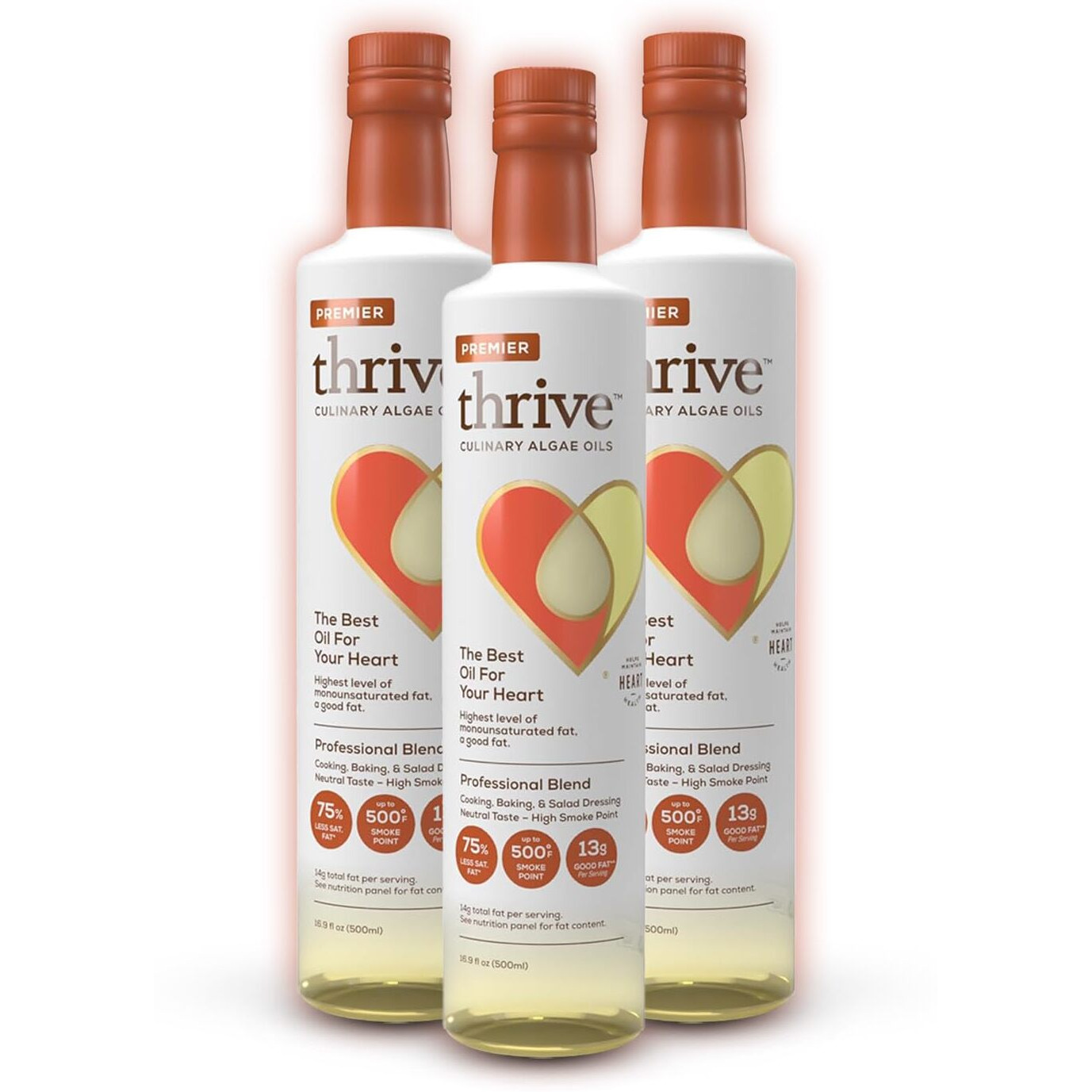 Thrive Algae Cooking Oil - Premier Culinary Blend, Heart And Health-Conscious Oil, Rich In Omega-9 Monounsaturated Fat (90%), Very Low Omega-6, 16.9 Fl Oz, 3 Pack