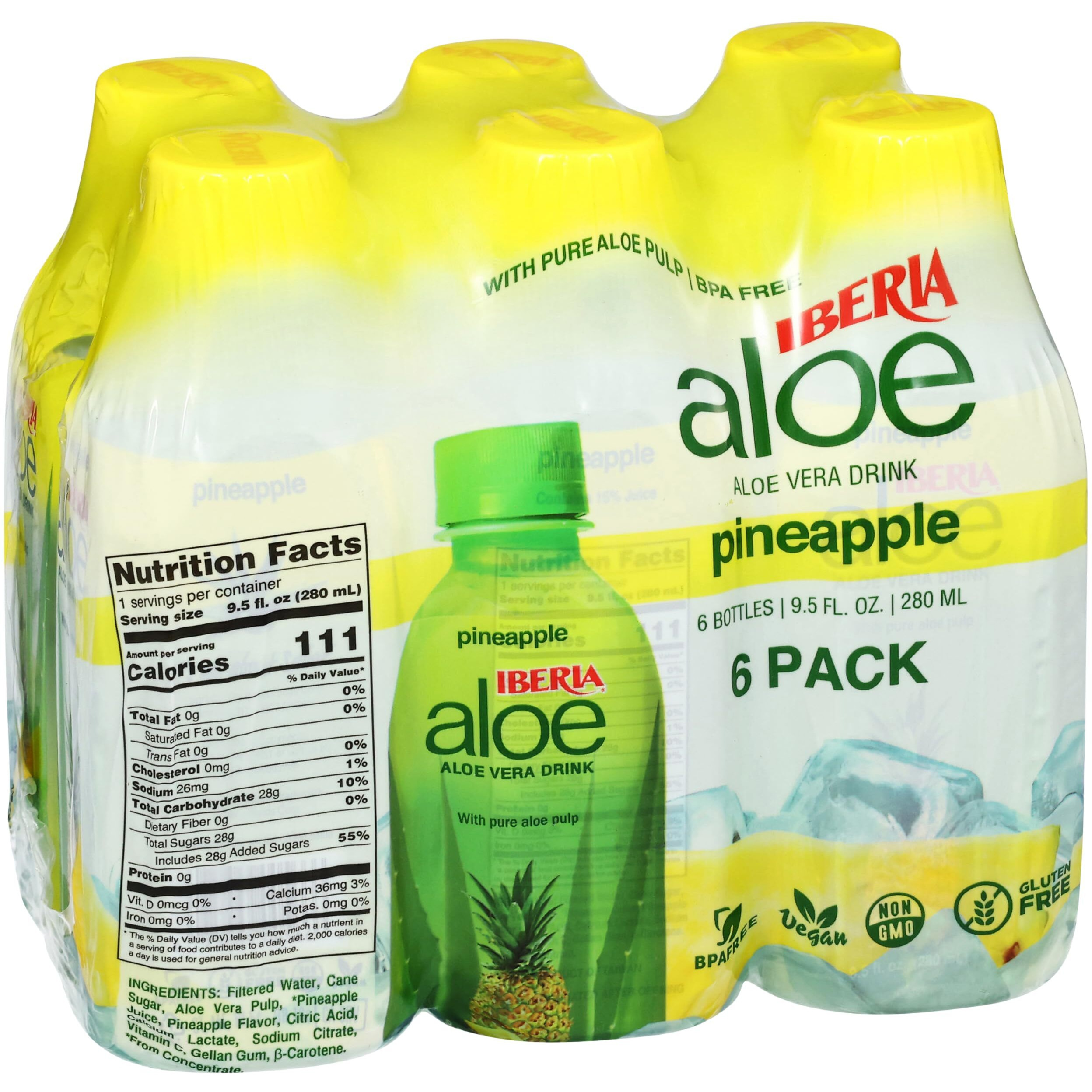 Iberia Aloe Vera Juice Drink With Aloe Pulp, Pineapple, 9.5 Fl Oz (Pack Of 6)