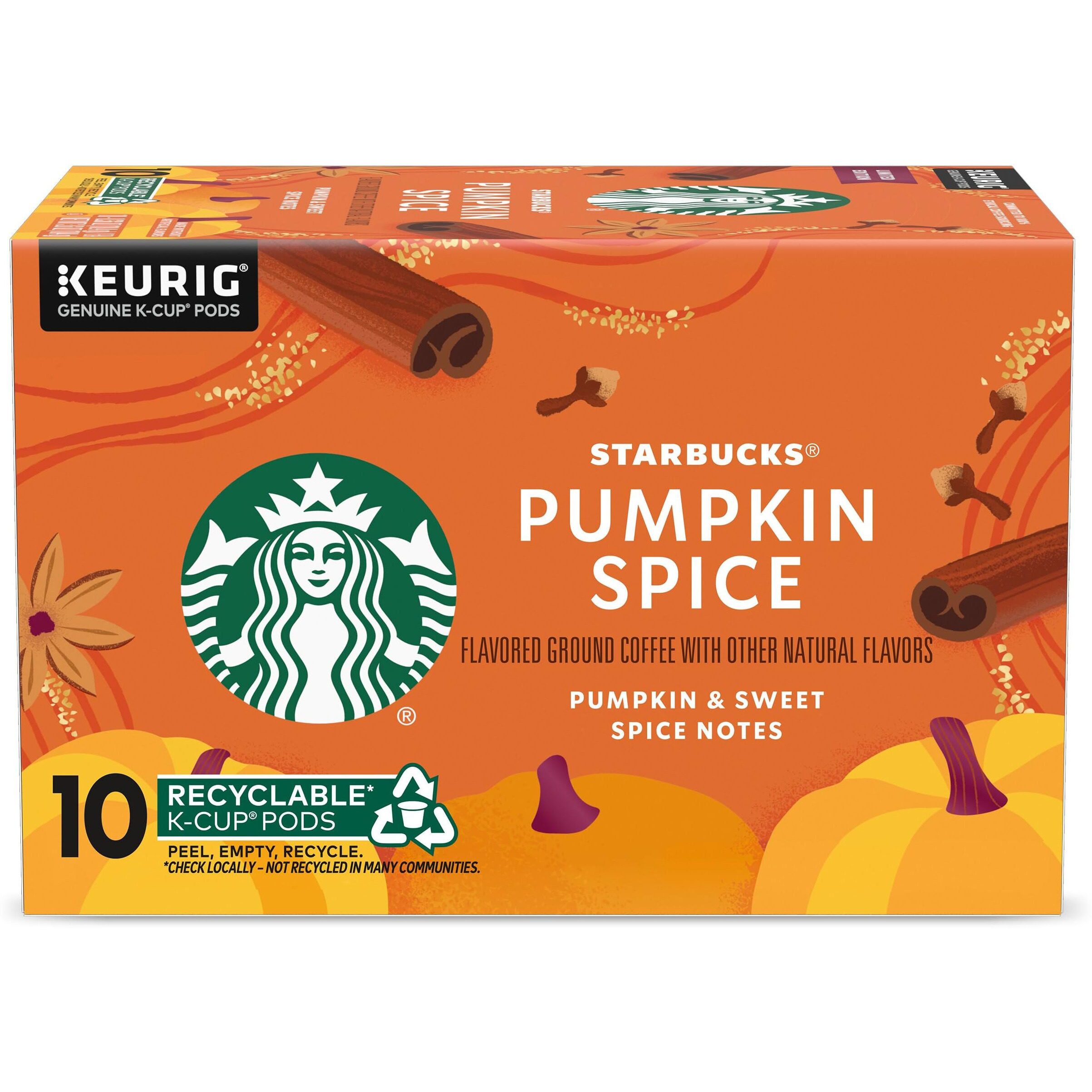 Starbucks K-Cup Coffee Pods, Pumpkin Spice Naturally Flavored Coffee For Keurig Coffee Makers, 100% Arabica, Limited Edition, 1 Box (10 Pods)
