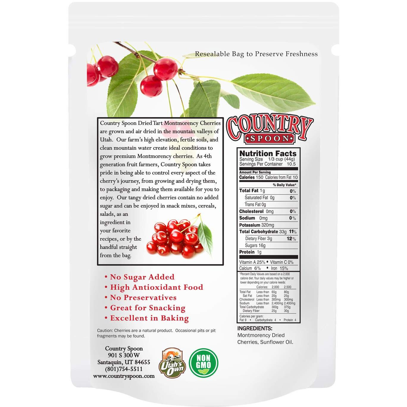 Country Spoon No Sugar Added Dried Tart Montmorency Cherries, 1 Pound