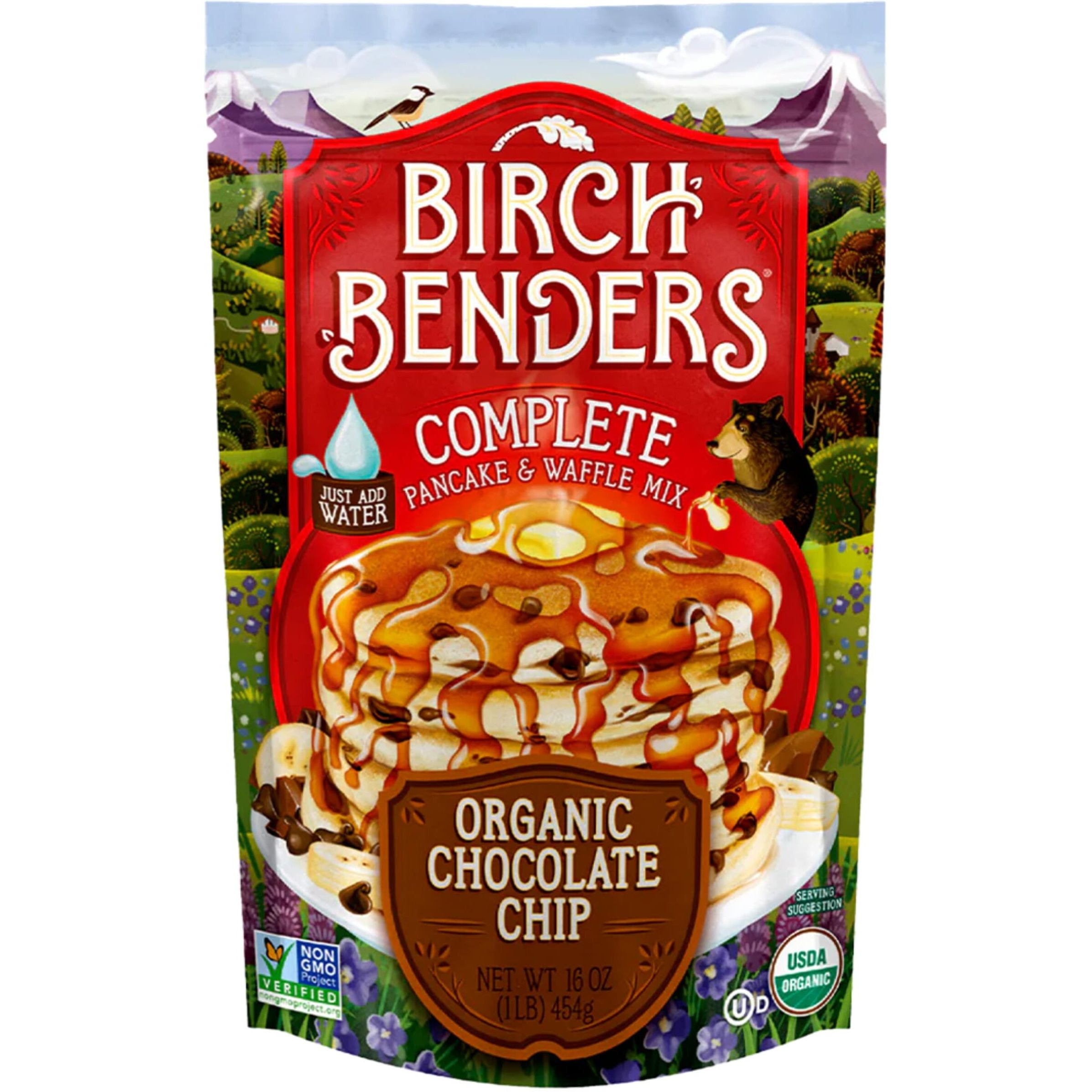 Birch Benders Organic Chocolate Chip Pancake And Waffle Mix, 16 Oz (Pack Of 1) Just Add Water, Non-Gmo