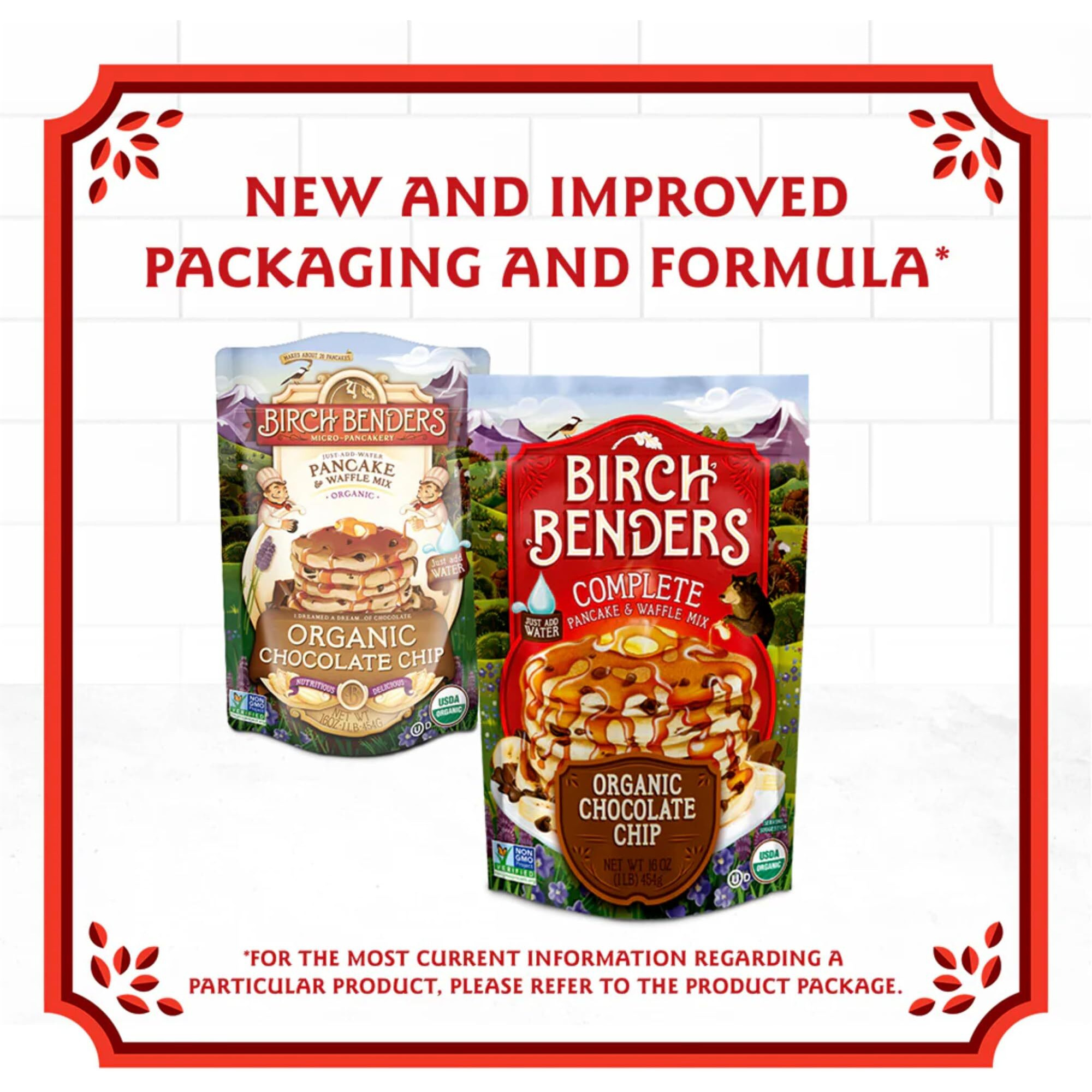 Birch Benders Organic Chocolate Chip Pancake And Waffle Mix, 16 Oz (Pack Of 1) Just Add Water, Non-Gmo