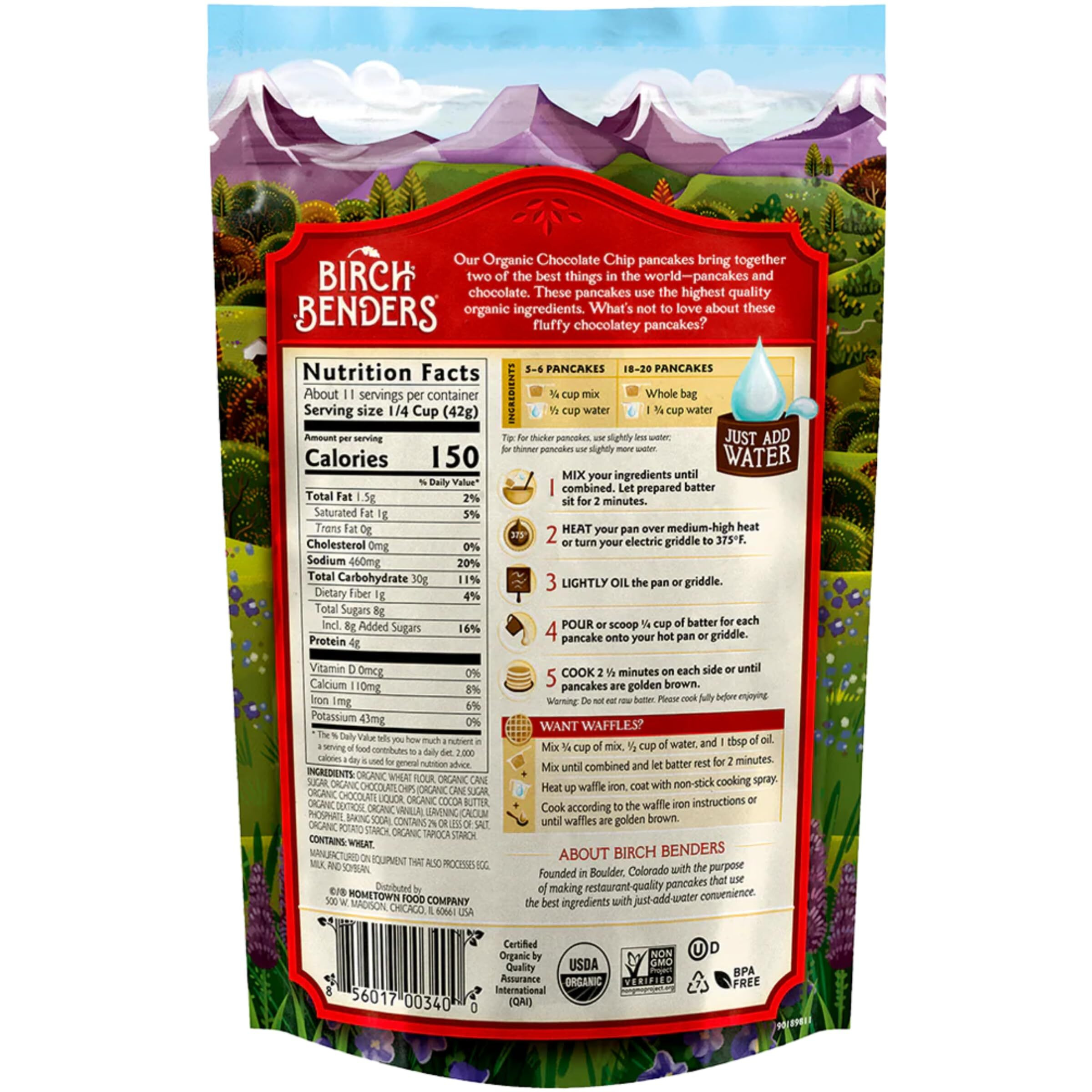 Birch Benders Organic Chocolate Chip Pancake And Waffle Mix, 16 Oz (Pack Of 1) Just Add Water, Non-Gmo