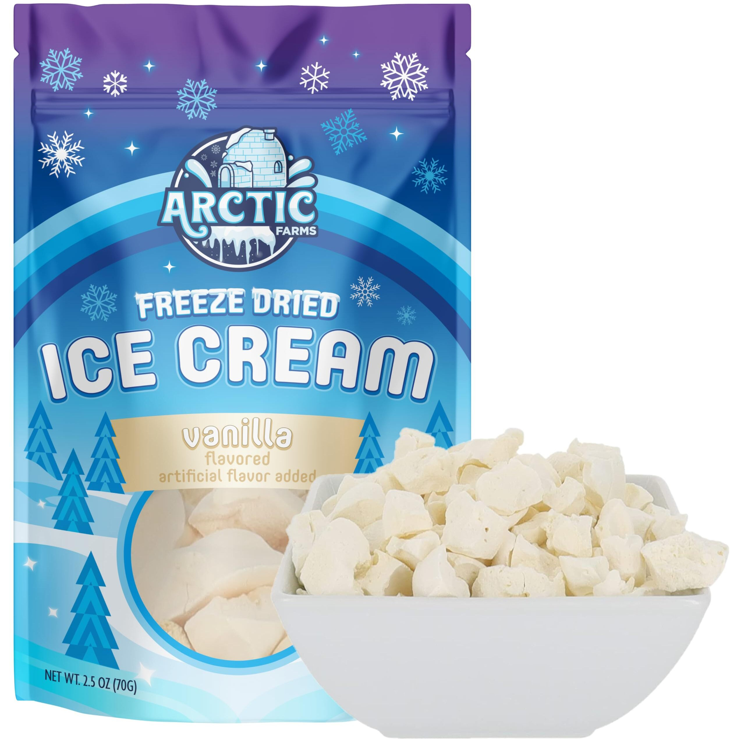 Arctic Farms Freeze Dried Ice Cream Bits Bagged And Boxed - Does Not Melt (Vanilla)
