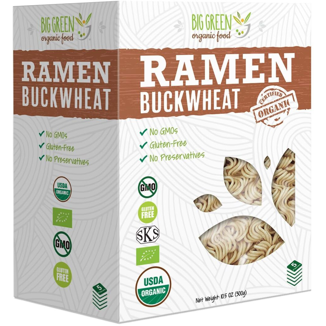 Big Green Organic Food- Organic Buckwheat Ramen, 10.5Oz, 100% Buckwheat, Gluten-Free, Non-Gmo, Vegan (3)