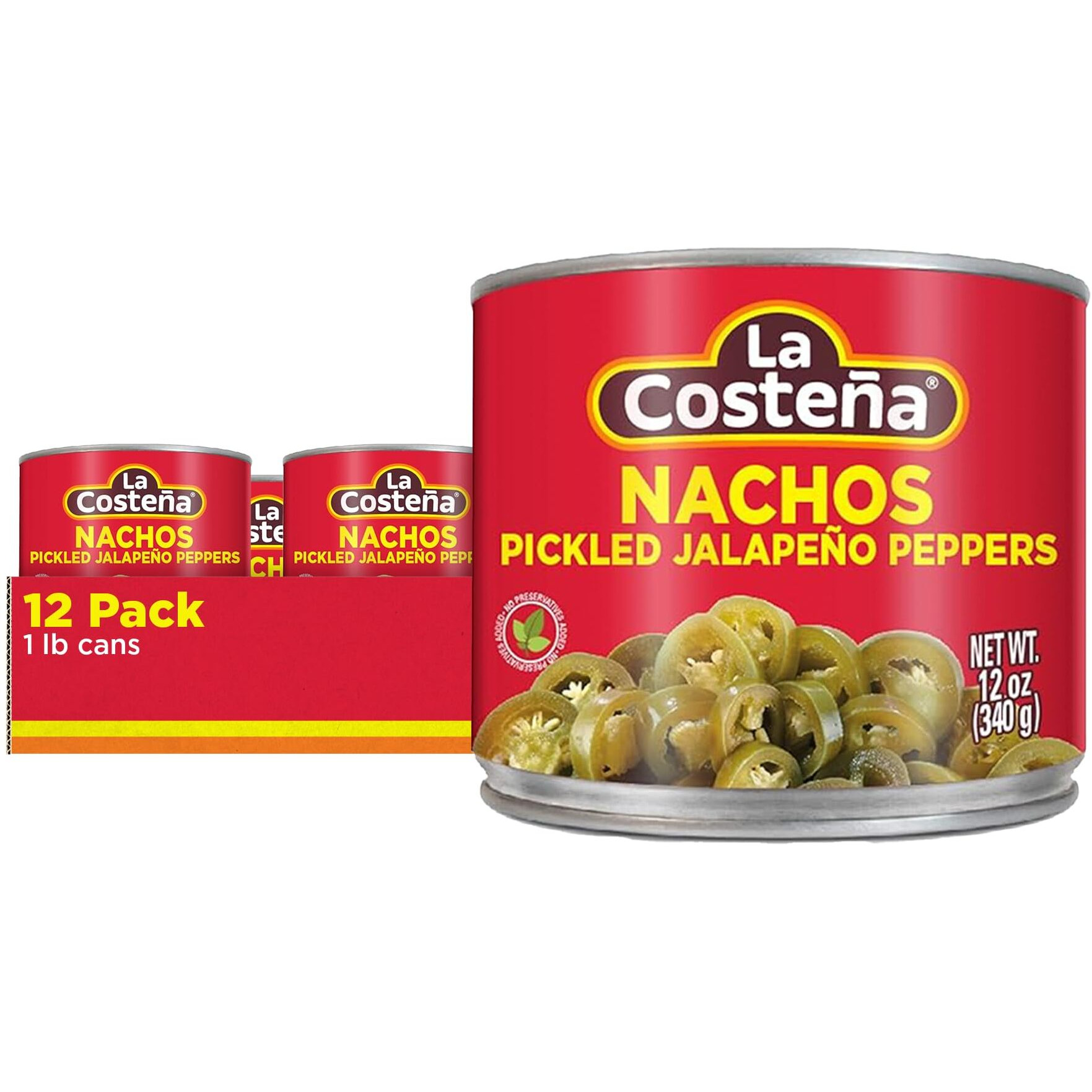 La Costea Sliced Nacho Jalapeno Peppers - Pickled Jalapenos - Jalapeno Pepper - Hot Peppers - Mexican Food, Guacamole, Spicy Nacho & Taco Toppings, Enchiladas & Salsa - 12Oz, 12 Pack Canned Jalapenos