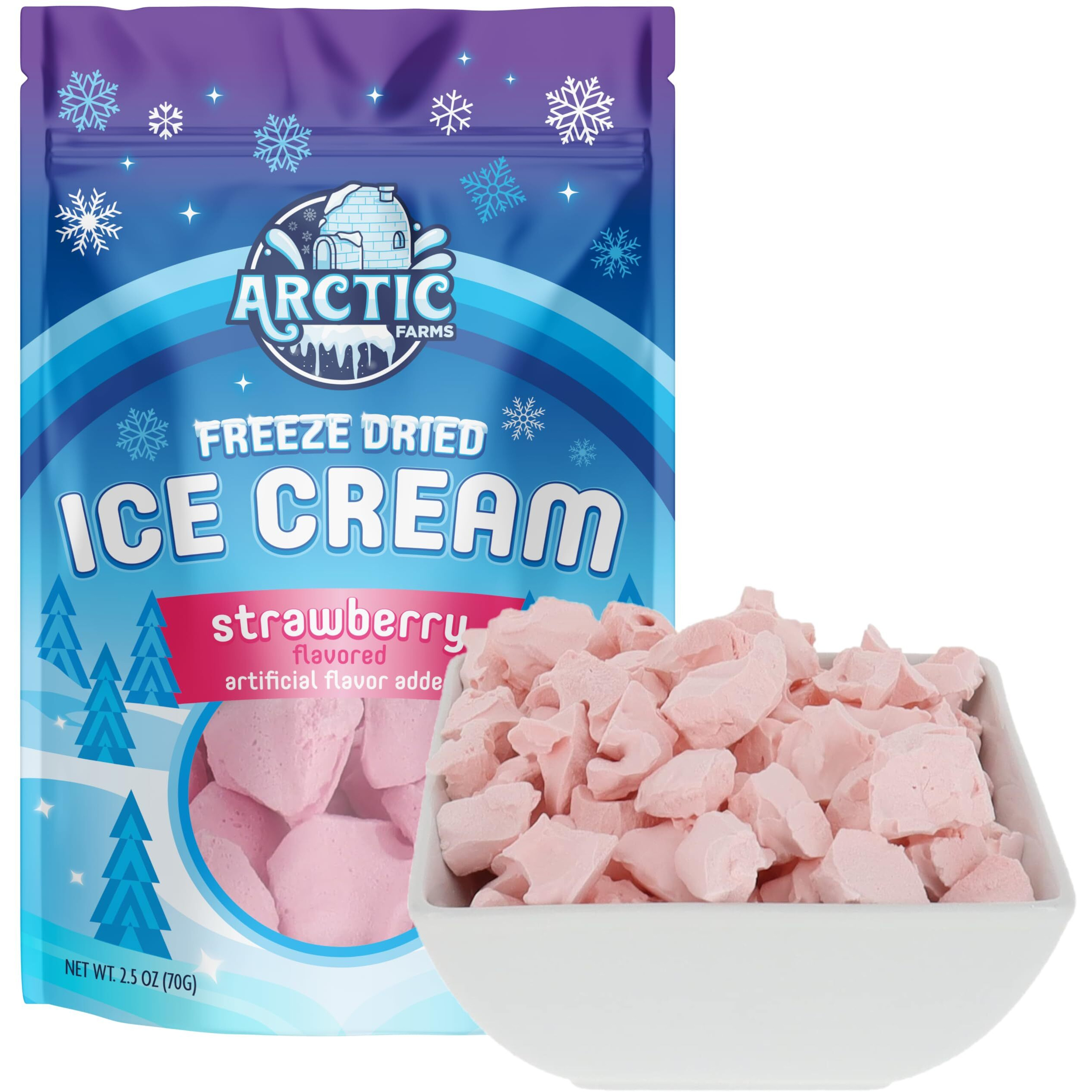 Arctic Farms Freeze Dried Ice Cream Bits Bagged And Boxed - Does Not Melt (Strawberry)