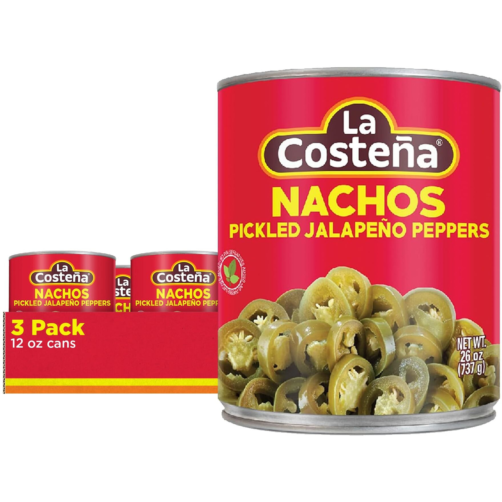 La Costea Sliced Nacho Jalapeno Peppers - Pickled Jalapenos - Jalapeno Pepper - Hot Peppers - Mexican Food, Guacamole, Spicy Nacho & Taco Toppings, Enchiladas & Salsa - 26Oz, 3 Pack Canned Jalapenos