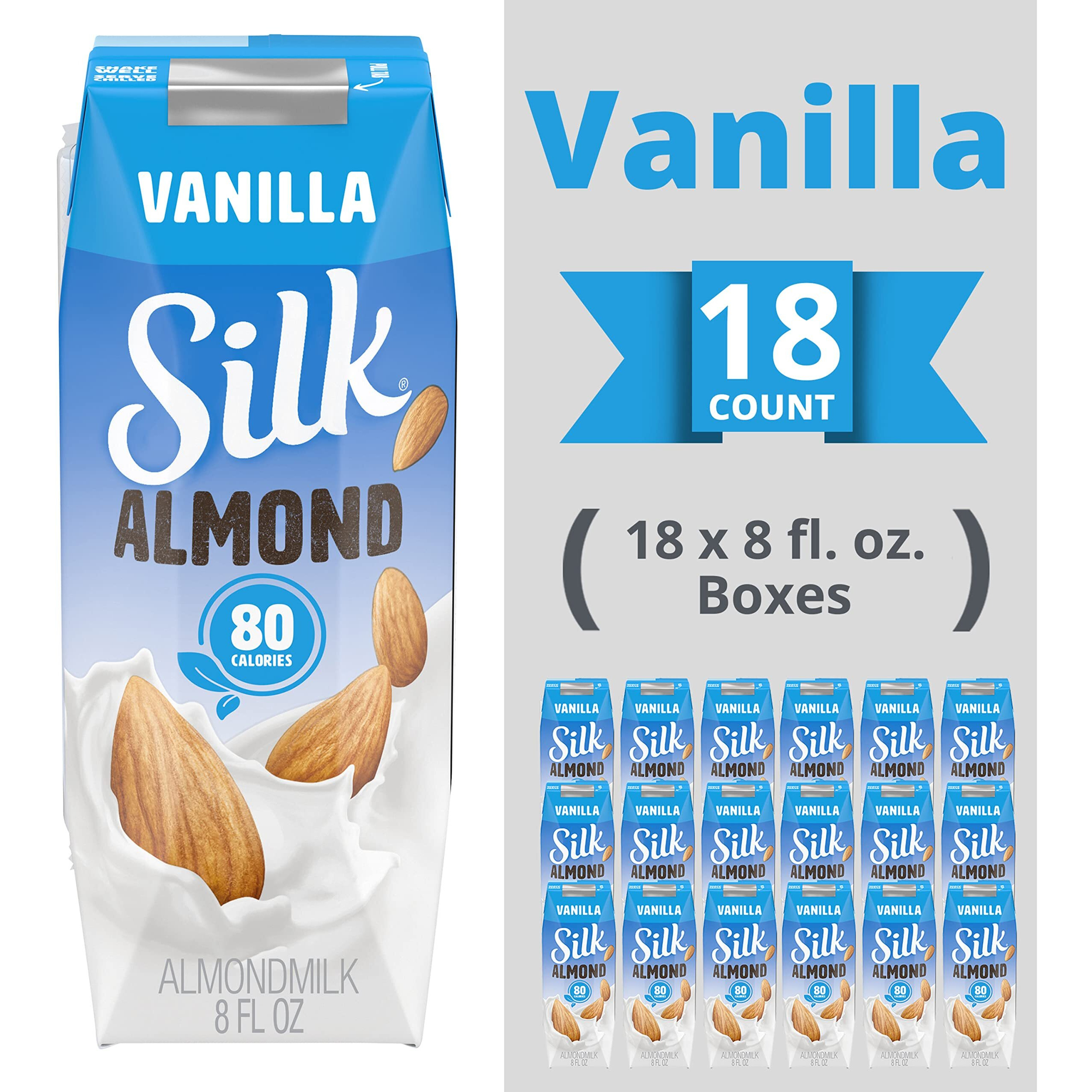 Silk Shelf-Stable Almond Milk Singles, Vanilla, Dairy-Free, Vegan, Non-Gmo Project Verified, 8 Oz, (Pack Of 18)