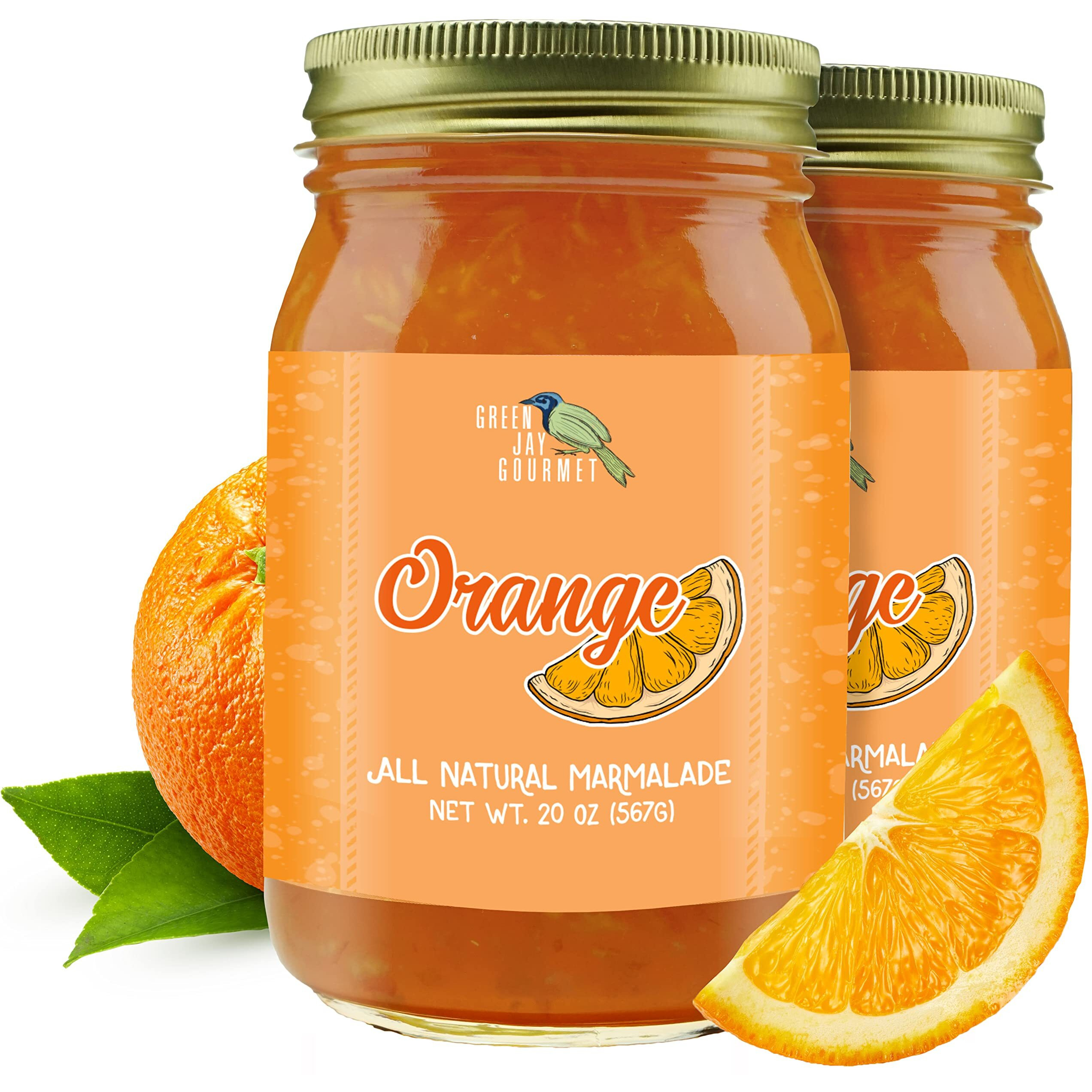 Green Jay Gourmet Orange Marmalade - All-Natural Orange Jam - Vegan, Gluten- Free Marmalade - Contains No Preservatives Or Corn Syrup - Made In Usa Orange Jelly - 2 X 20 Ounces