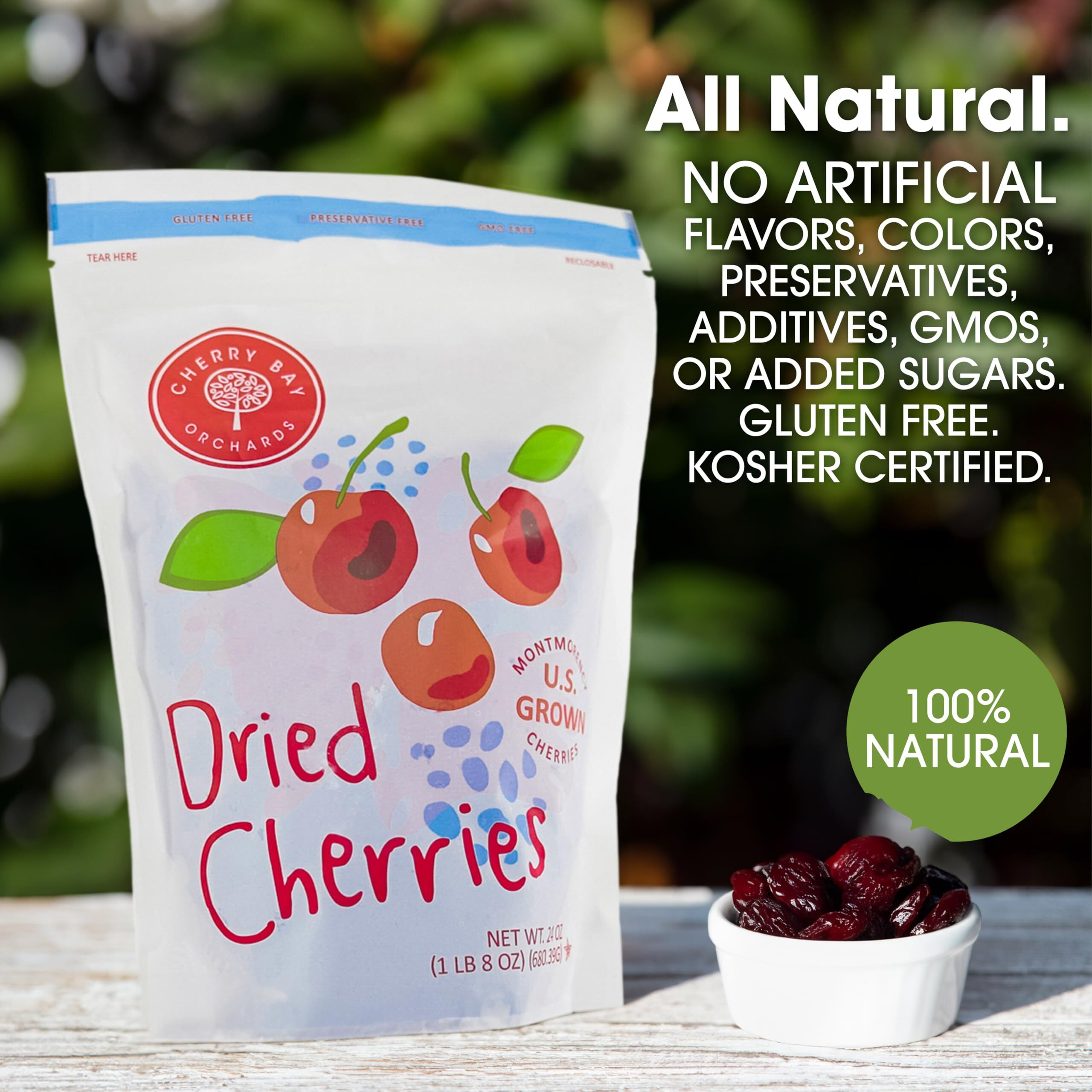 Cherry Bay Orchards - Dried Montmorency Tart Cherries - Pack Of Two 24Oz Bags (Total 48Oz, 3Lb) - 100% Domestic, Natural, Kosher Certified, Gluten-Free, And Gmo Free - Packed In A Resealable Pouch