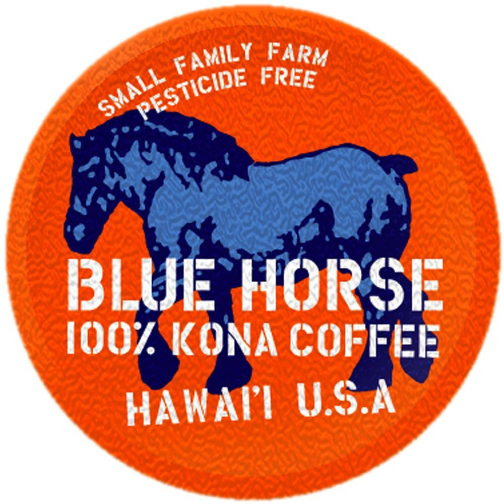 Blue Horse 100% Kona Coffee Pods, Medium Roast, 10Ct Single Serve, Compatible With K Cups 2.0, Farm Fresh, Authentic Arabica Beans From Hawaiis Big Island With A Smooth, Rich Flavor