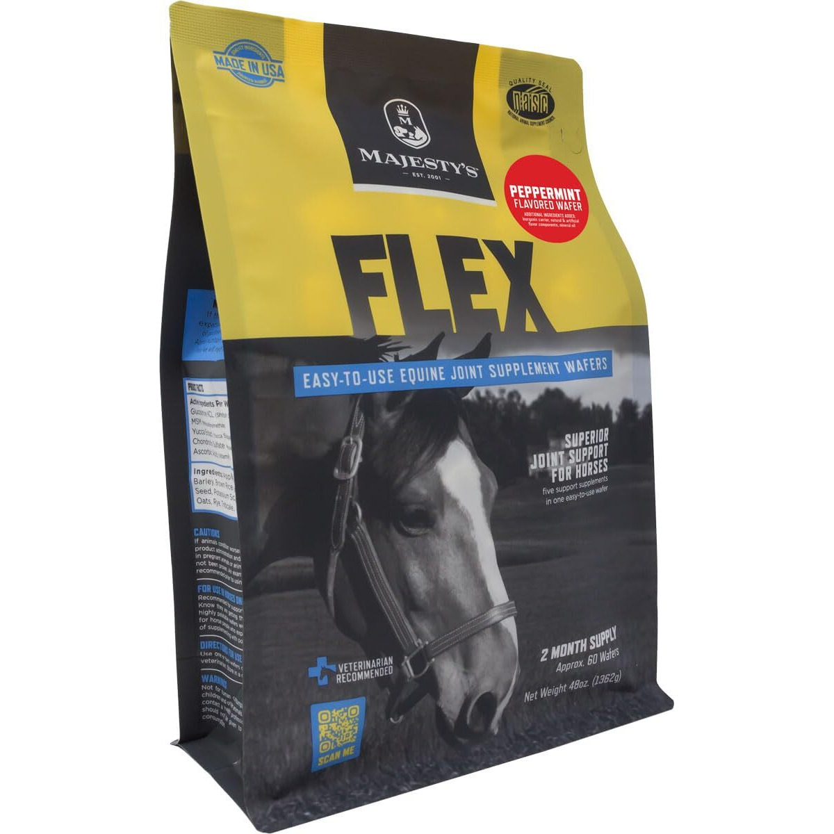 Majesty's Flex Wafers - Superior Horse/Equine Joint Support Supplement - Glucosamine, Msm, Chondroitin, Yucca, Vitamin C (Peppermint, 60 Count)