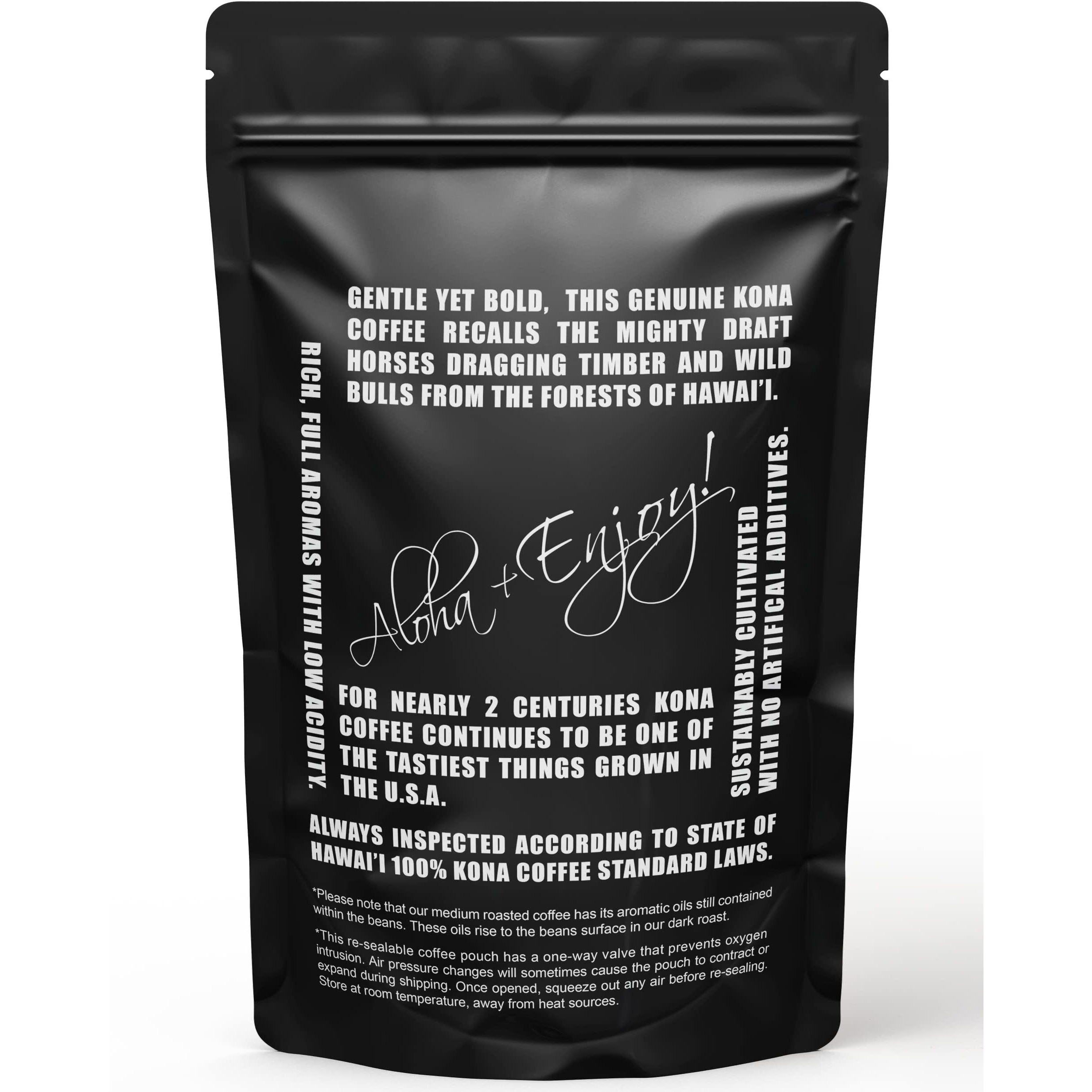 Blue Horse 100% Kona Coffee, Dark Roast Ground Arabica, 16 Oz (1 Lb) Bag. Farm Fresh Hawaiian Coffee, Smooth & Bold Flavor, Hand-Picked & Sun-Dried For Rich Aroma