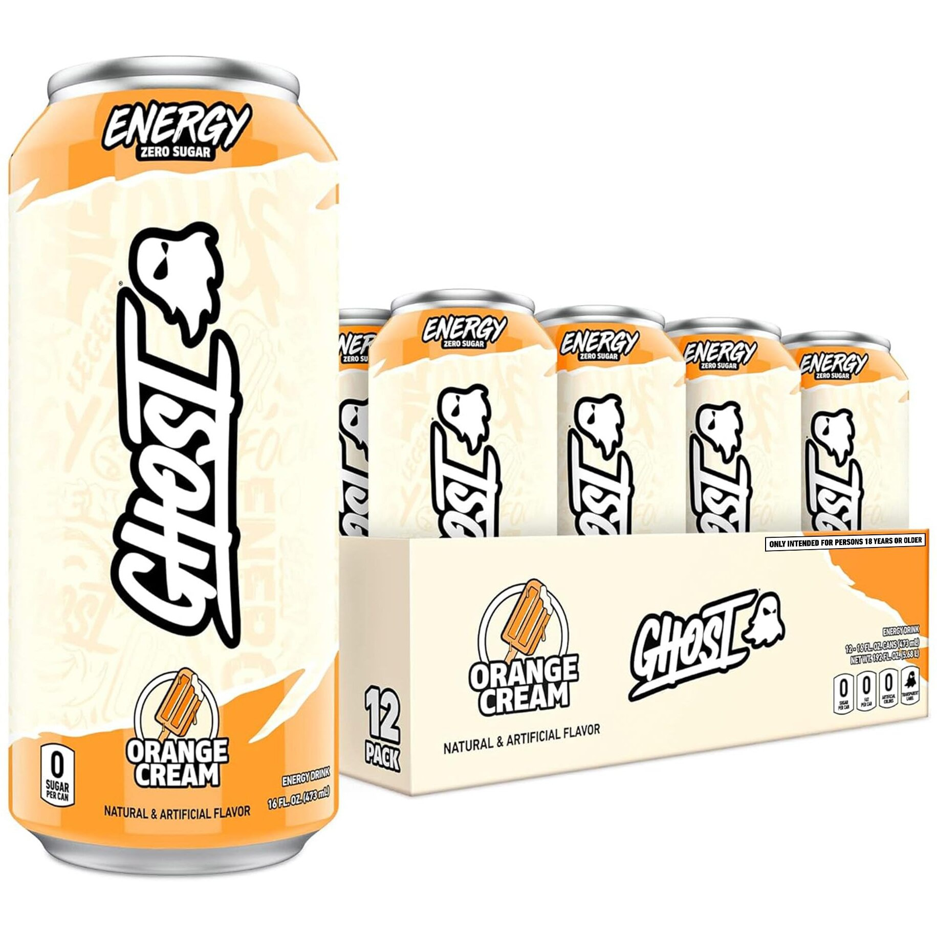 Ghost Energy Drink - 12-Pack, Orange Cream, 16Oz Cans - Energy & Focus & No Artificial Colors - 200Mg Of Natural Caffeine, L-Carnitine & Taurine - Gluten-Free & Vegan
