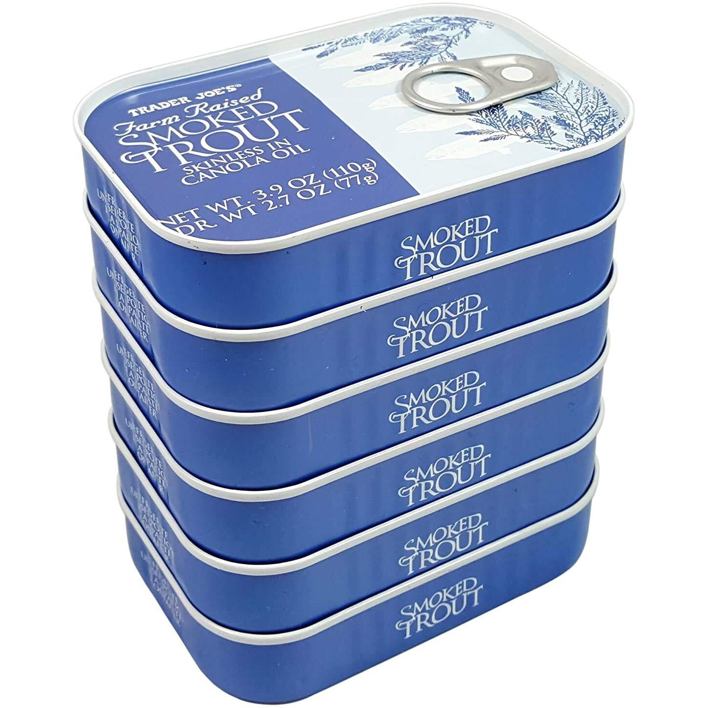 Trader Joe's Smoked Trout Fillets In Oil Skinless 3.9 Oz Tin, (6 Pack)