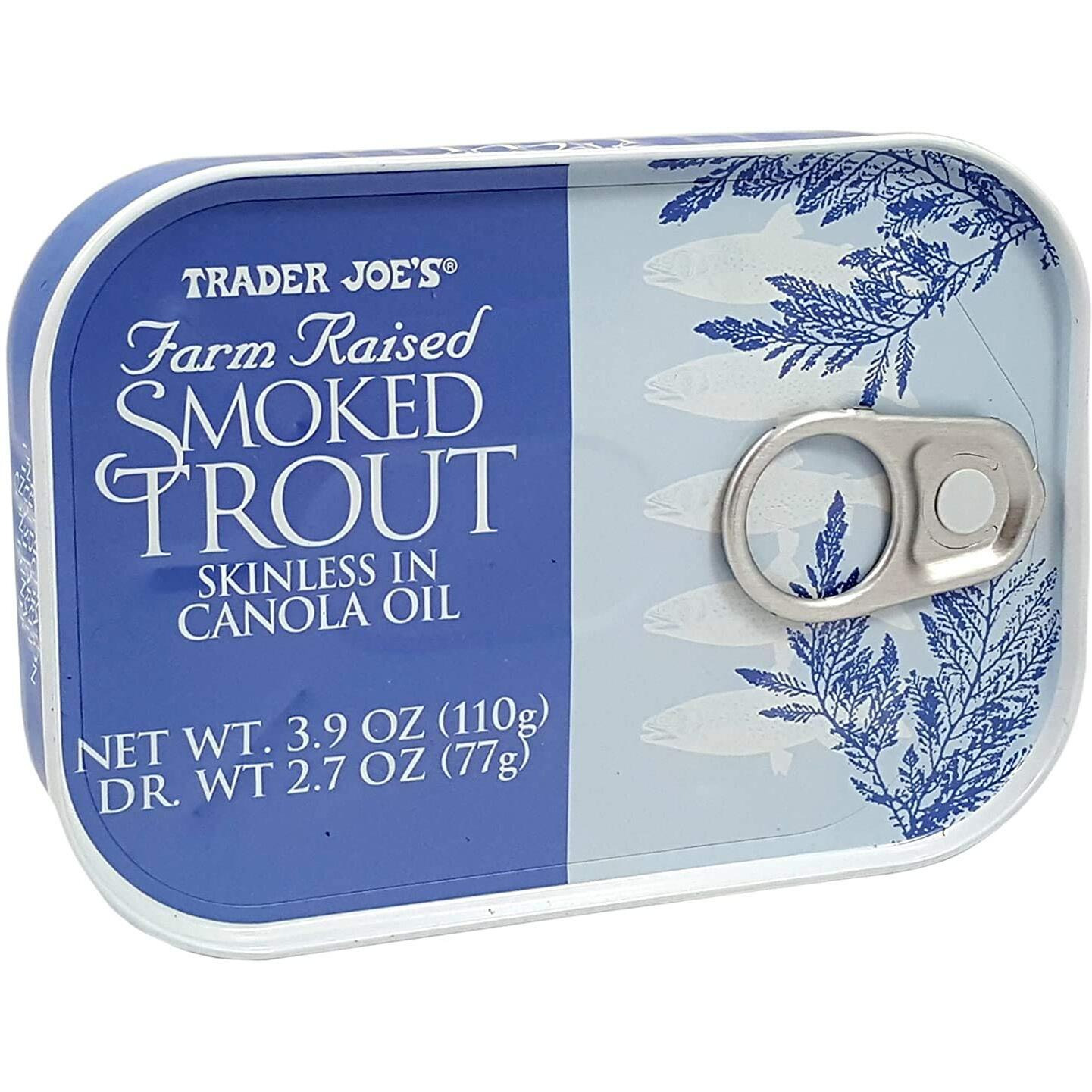 Trader Joe's Smoked Trout Fillets In Oil Skinless 3.9 Oz Tin, (6 Pack)