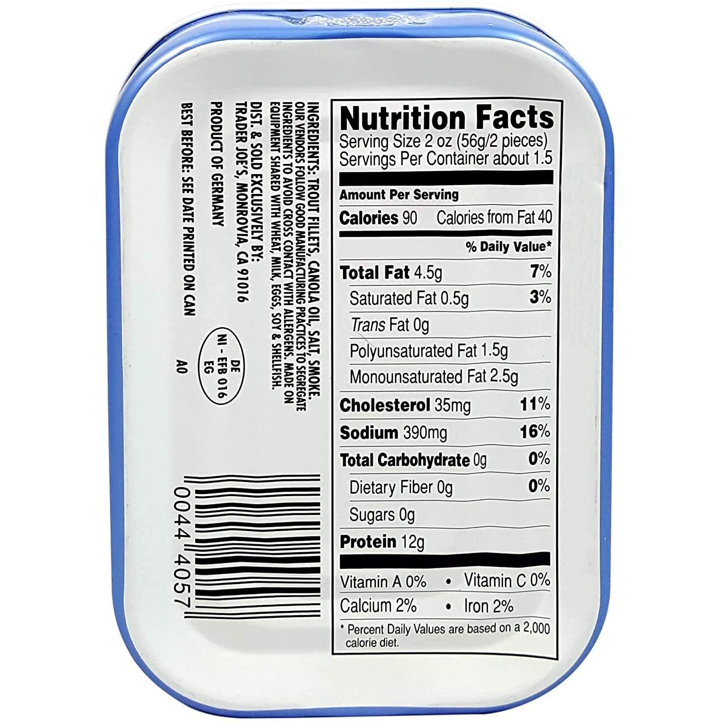 Trader Joe's Smoked Trout Fillets In Oil Skinless 3.9 Oz Tin, (6 Pack)