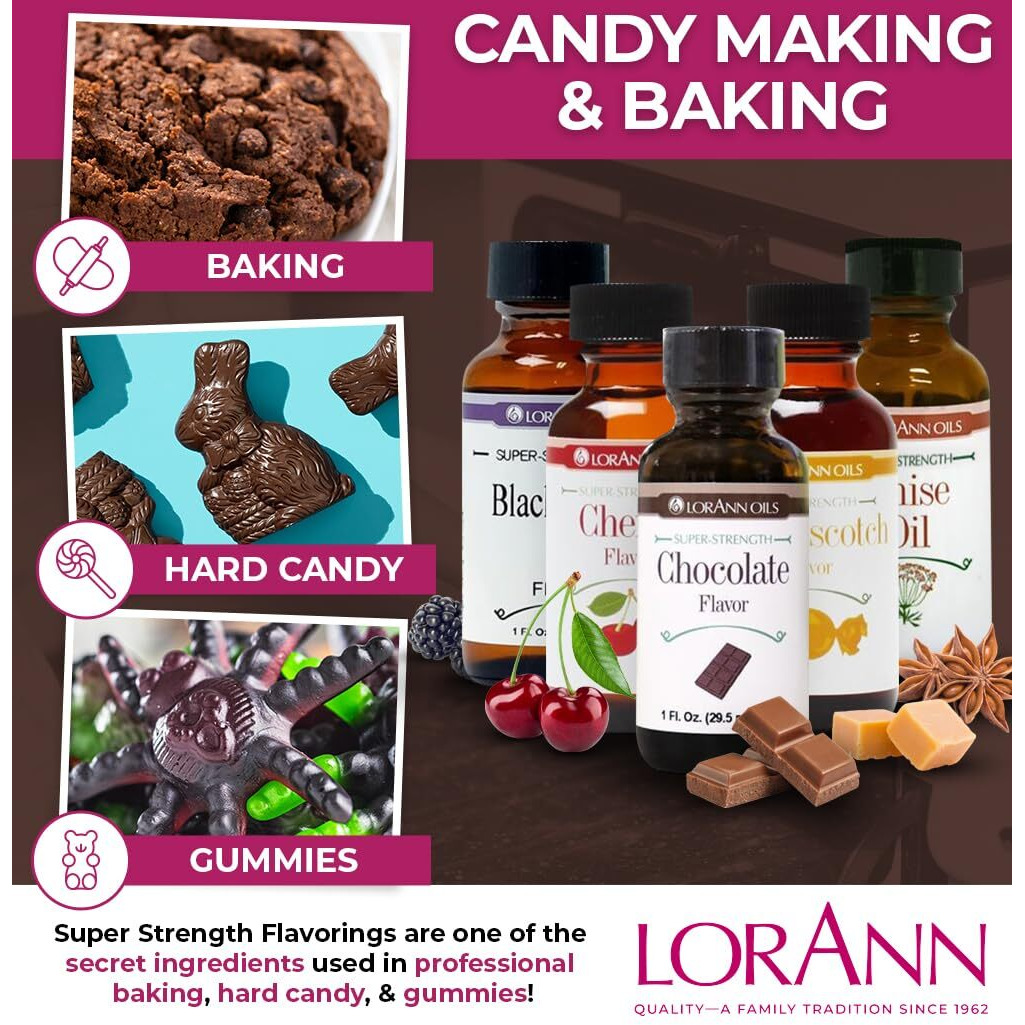 Lorann Oils Super Strength Flavoring - Used For Candy Making, Flavoring Extracts, Baking, Hard Candy, And Flavor Oils - Bold, Natural Flavors 4X Stronger Than Extracts - Chocolate, 1 Fl Oz